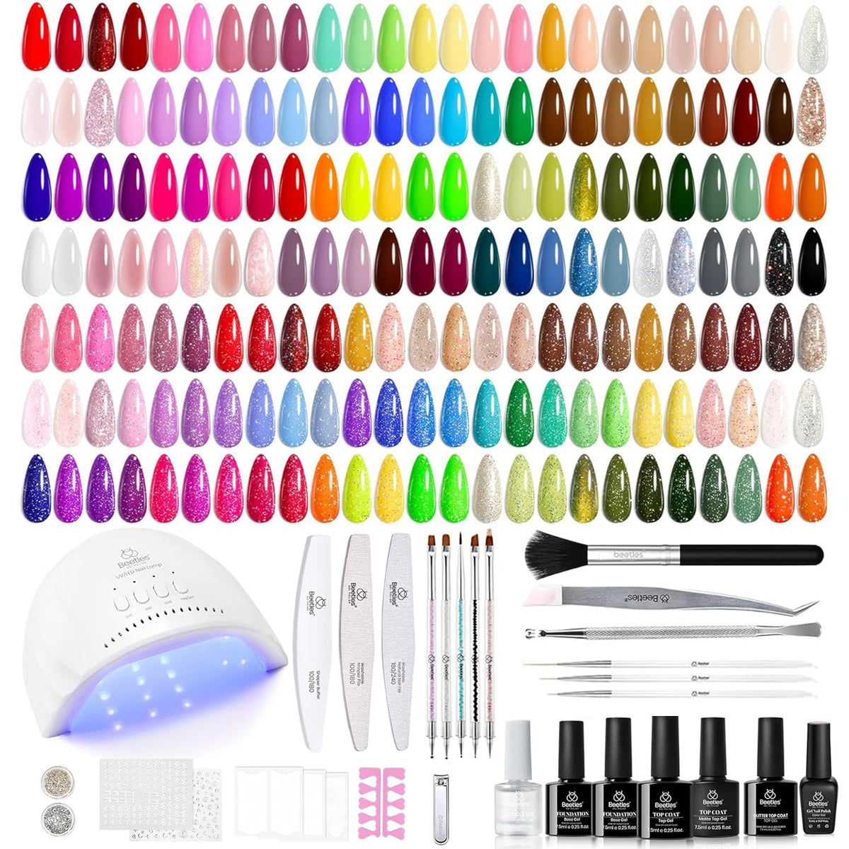 Beetles kit gel vernis : palette variée de 100 couleurs pour vos ongles.