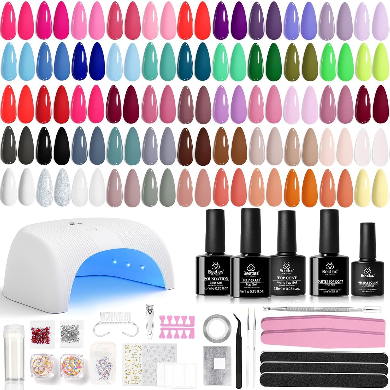 Beetles Gel Polish Kit: ensemble 55 couleurs pour manucure à domicile.