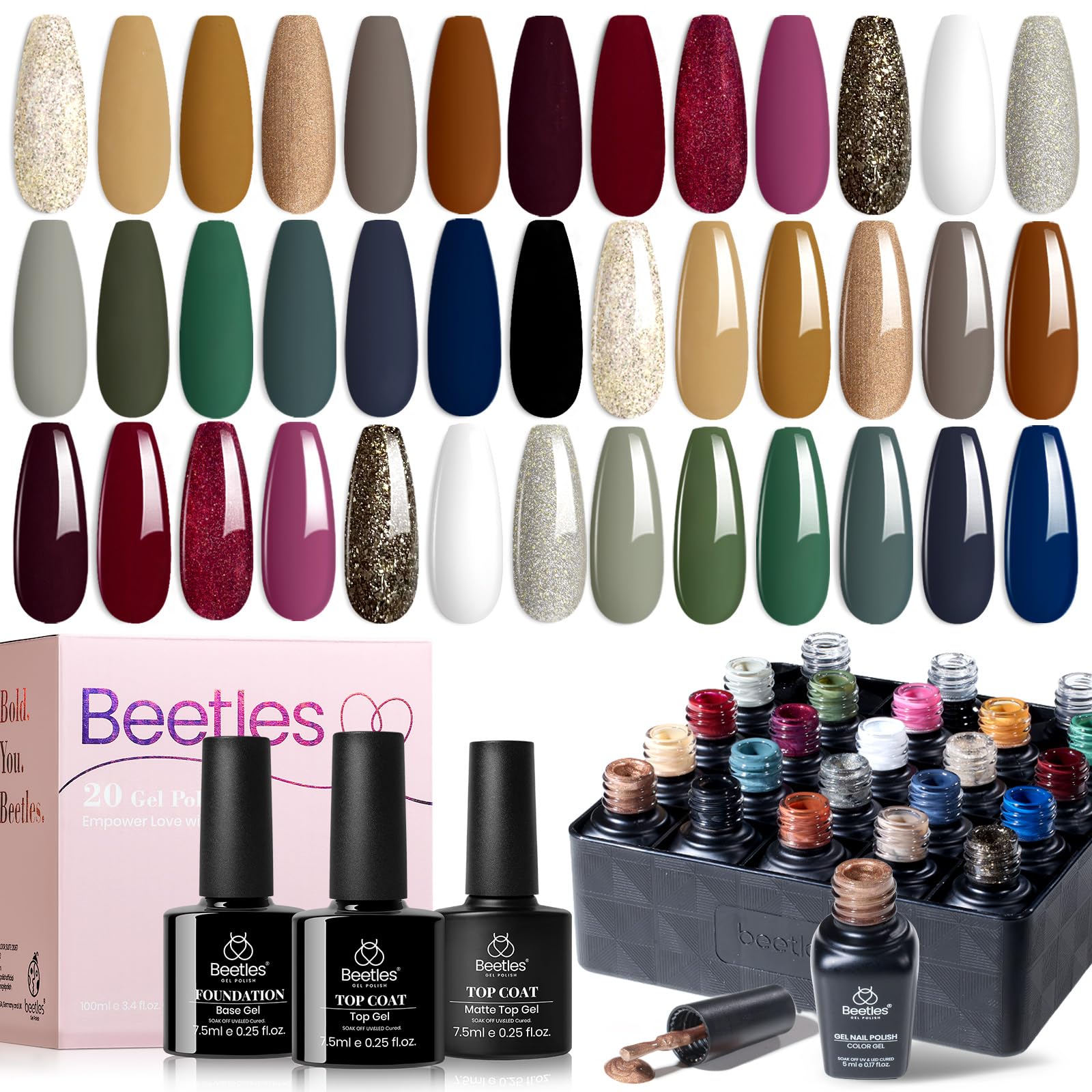 Beetles Gel Vernis Sonata: bouteille et application fluide pour une manucure professionnelle à domicile.