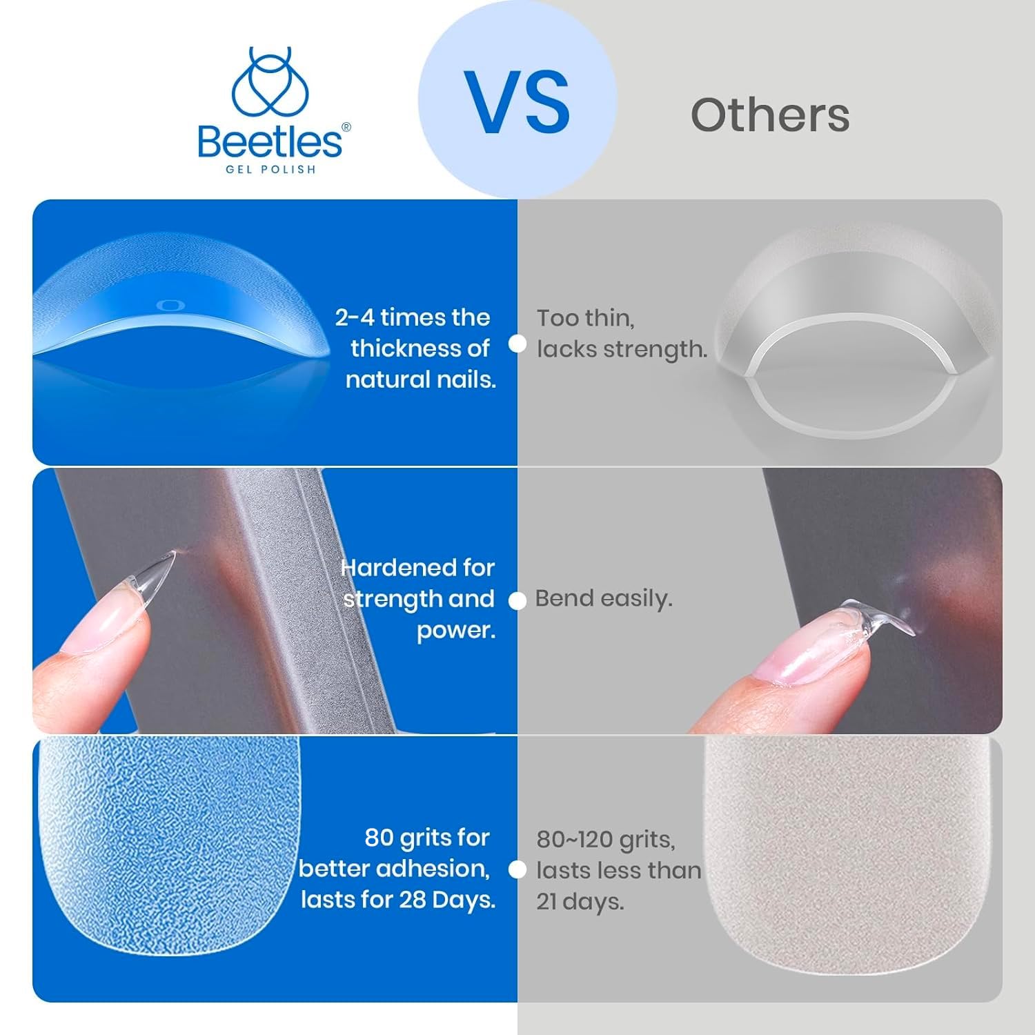 Beetles Gel Nail Tips: tailles 0-11 pour ajustement parfait.