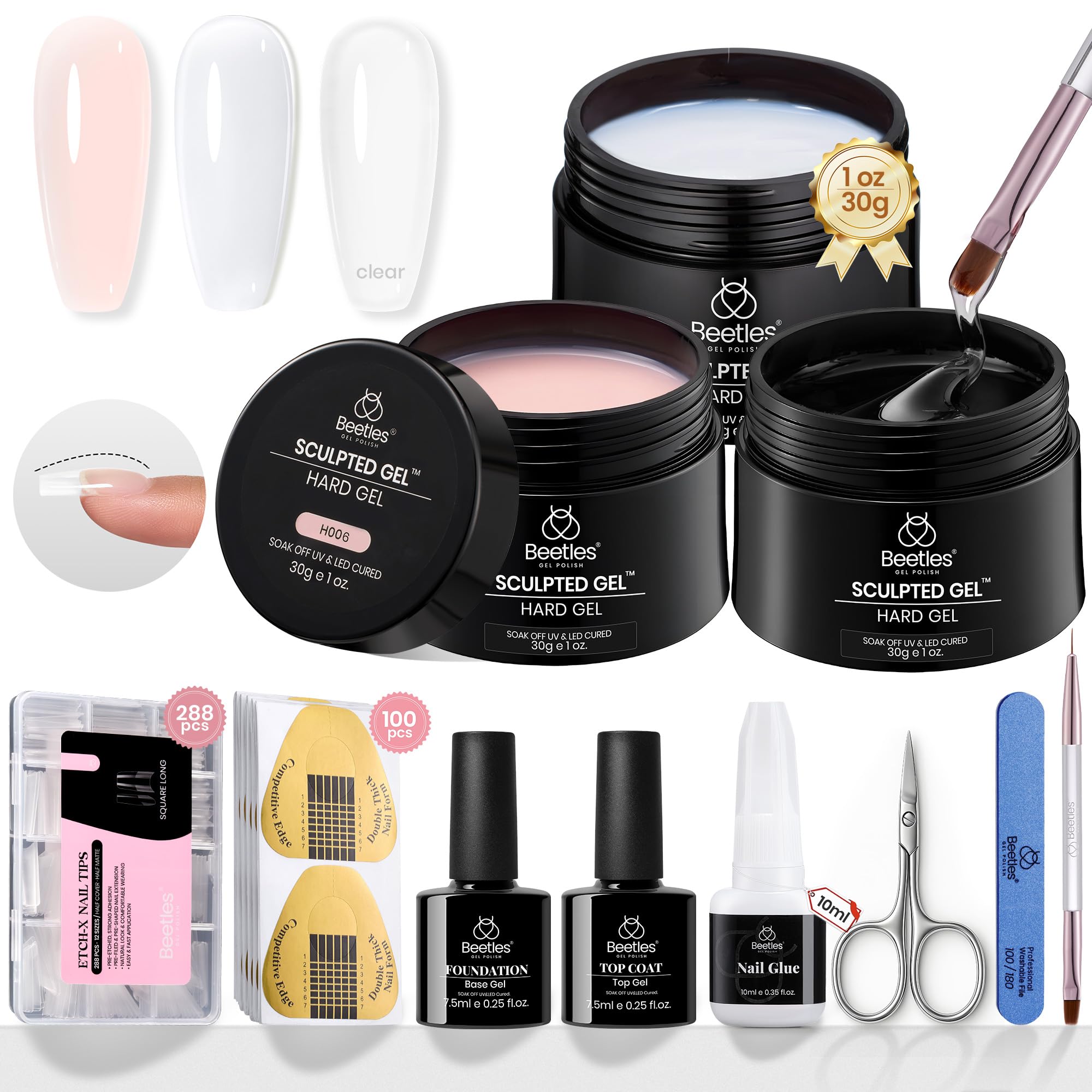 Beetles gel dur et extensions nude et clair, fini naturel.