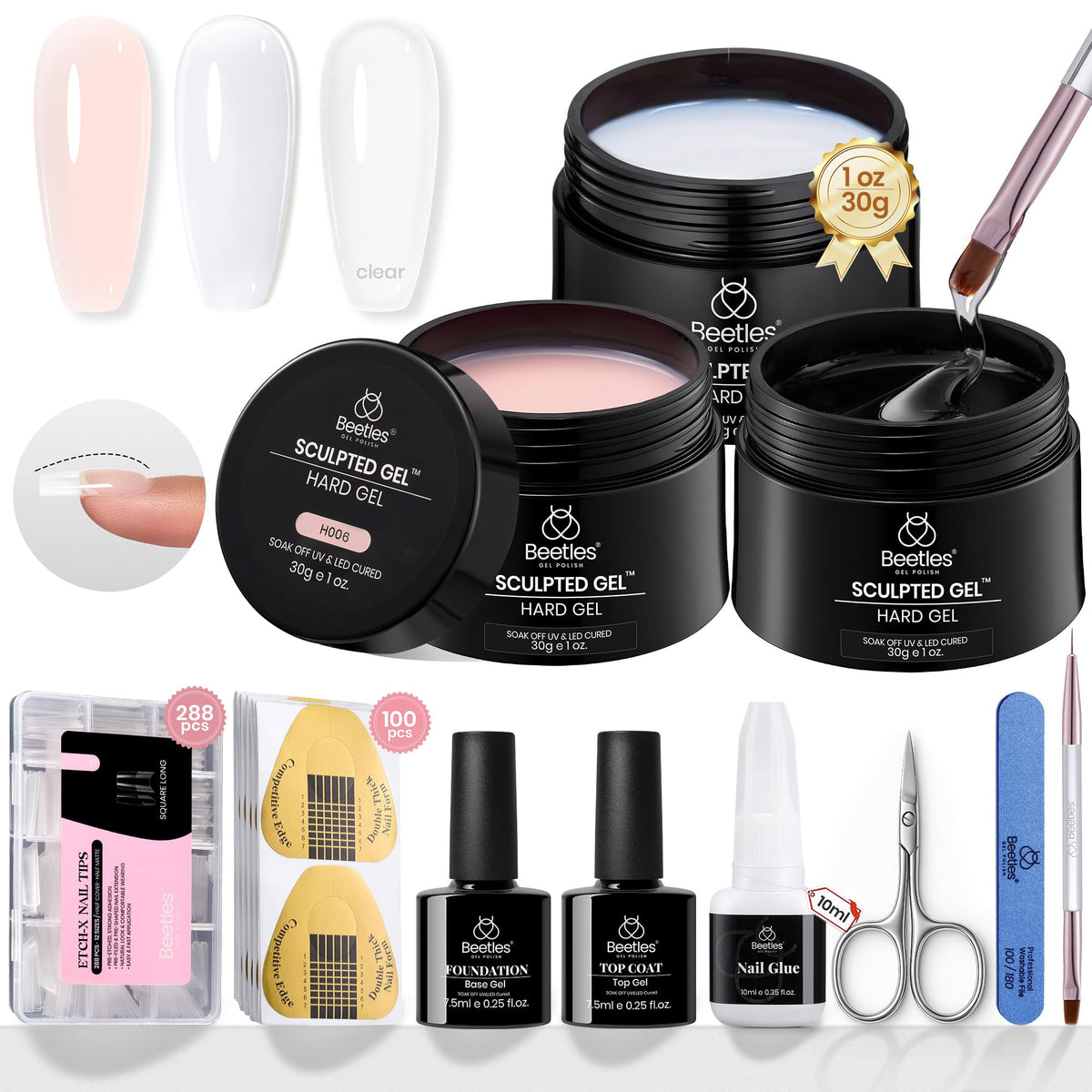 Beetles gel dur et extensions nude et clair, fini naturel.