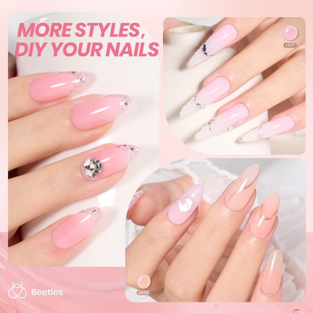 Beetles Jelly Gel Nude Pink Milky swatch pour un effet nude doux et subtil