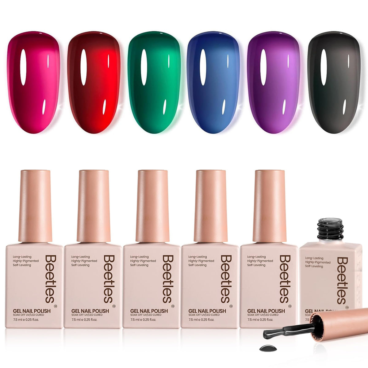 Beetles Jelly Gel Polish ensemble couleurs, palette variée pour ongles délicats et tendance.