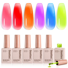 Beetles Jelly Gel Polish ensemble de 6 couleurs néon pour ongles éclatants.