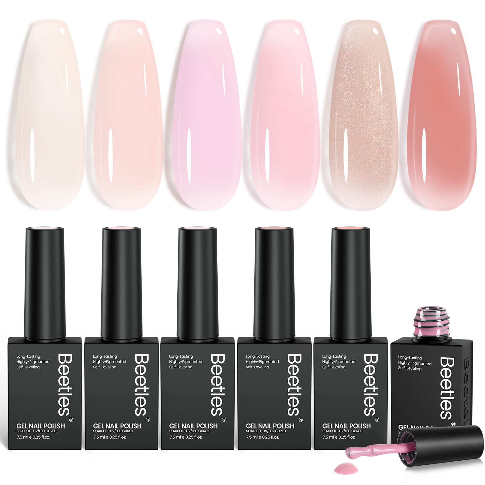 Beetles Jelly Gel vernis 6 couleurs nude pink pour des ongles élégants.