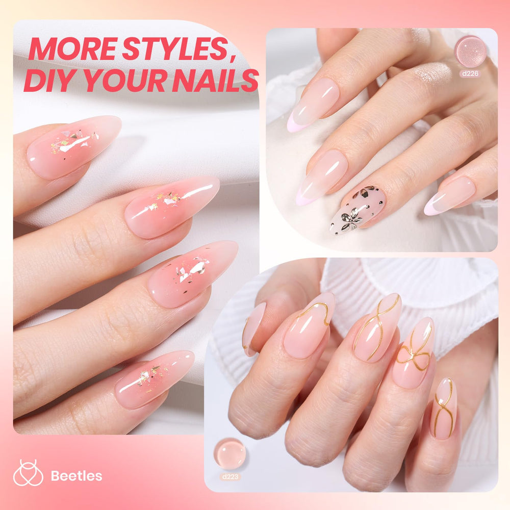 Beetles Jelly Gel vernis nude lueur pour une finition subtile et longue tenue.