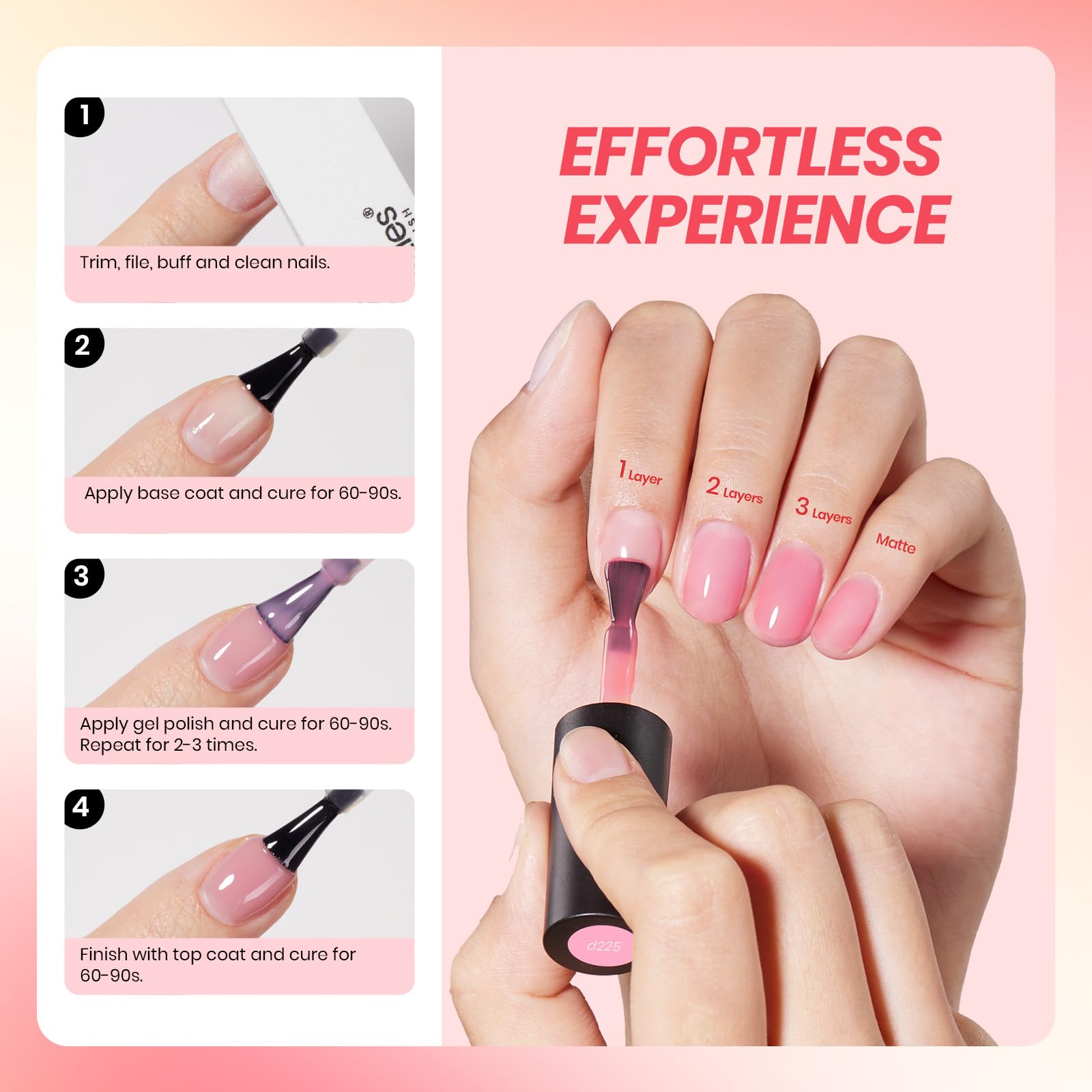 Beetles Jelly Gel vernis nude souple pour une application facile et uniforme.