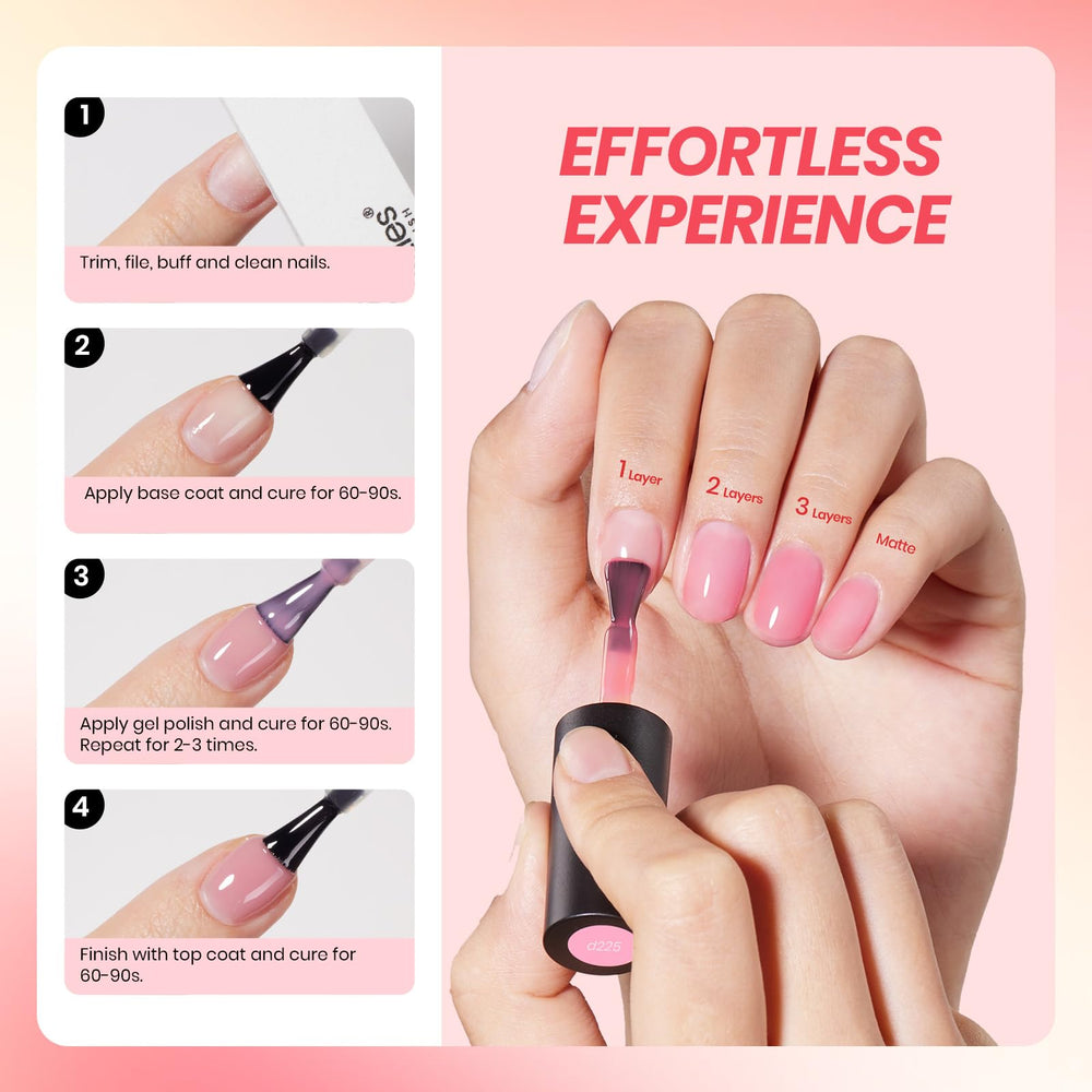 Beetles Jelly Gel vernis nude souple pour une application facile et uniforme.