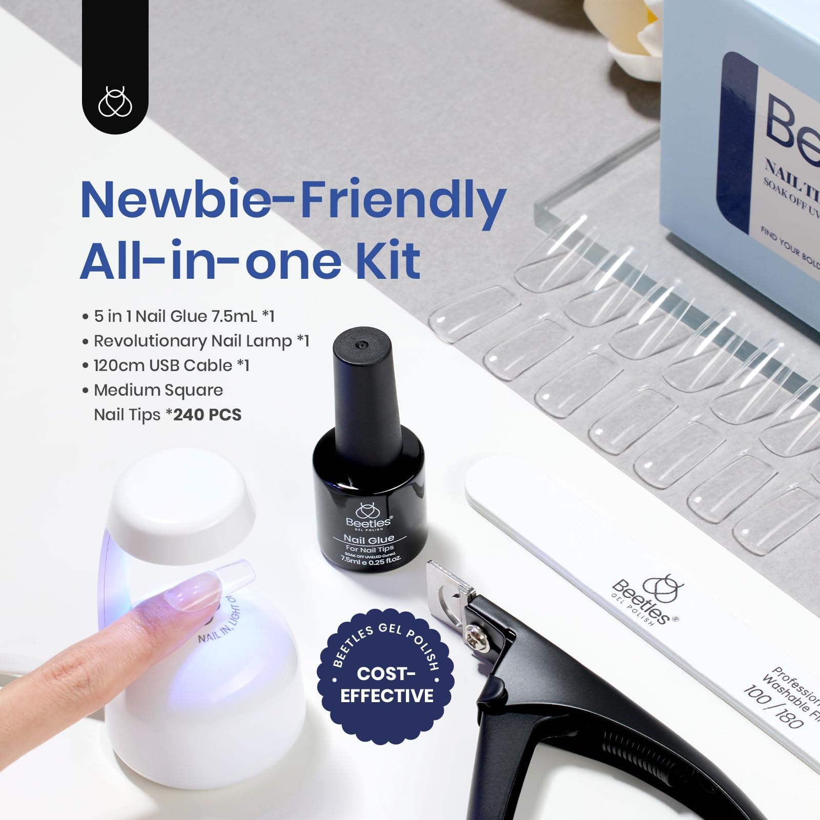 Beetles Gel Polish – coupe-ongles intégré pour des bords nets.