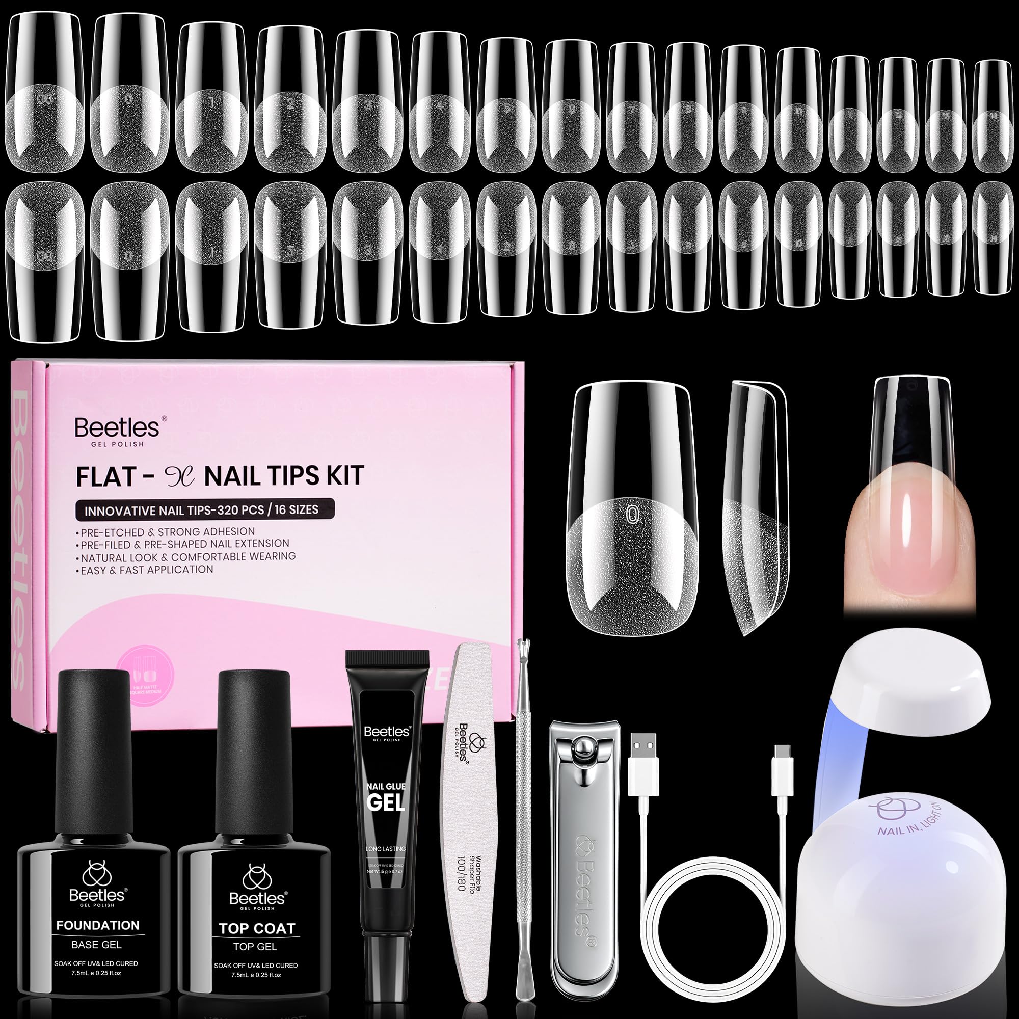 Kit Beetles Gel Ongles Flat-X Carré Medium pour manucure à domicile