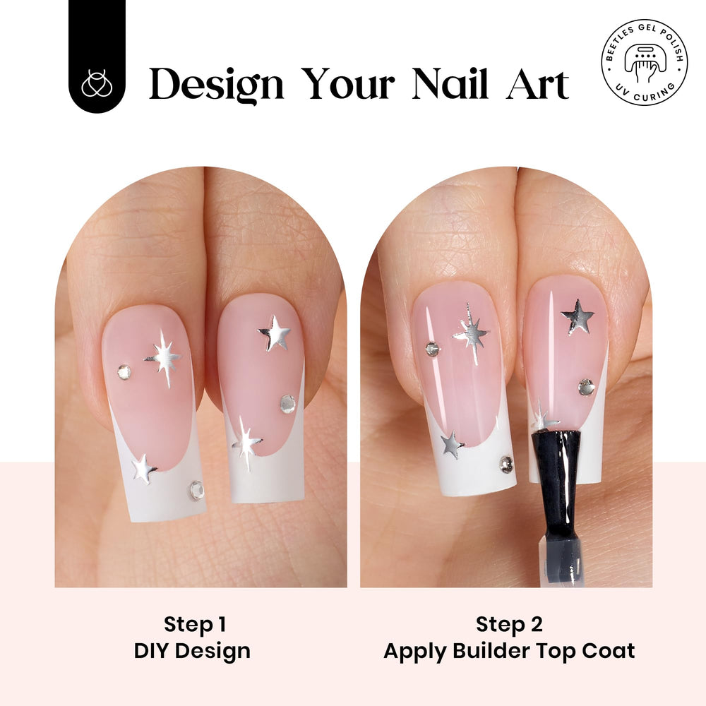 Beetles kit ongles a poser Rose – pousse-cuticule inclus pour une application facilitée.
