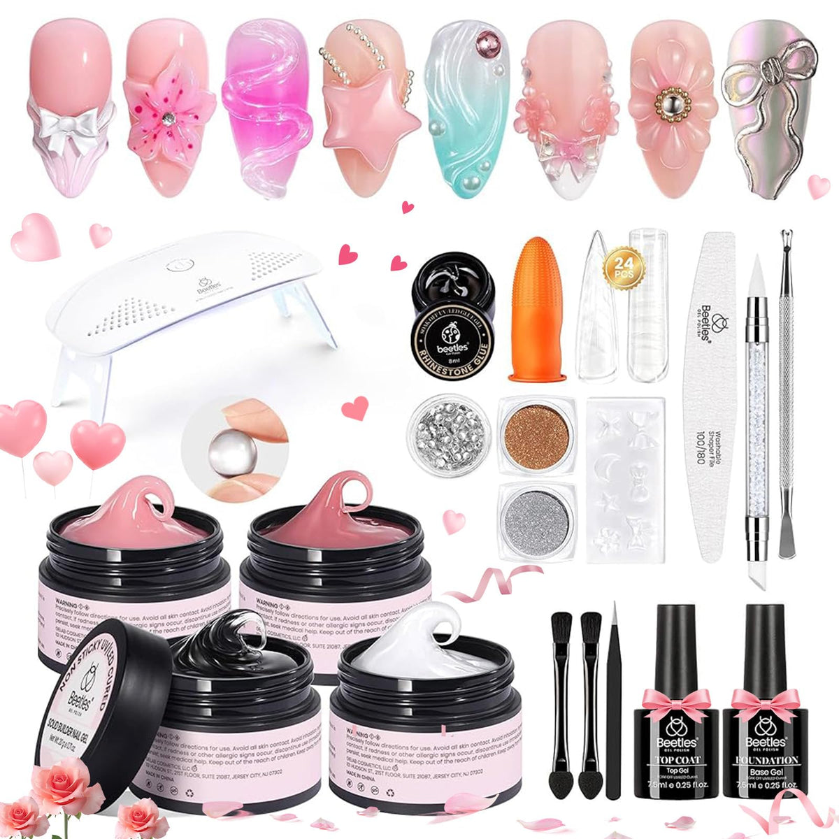 Beetles kit-ongles-gel-3d-kit: extensions simples et motifs 3D possibles.
