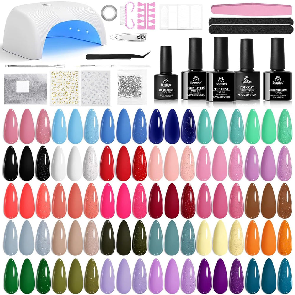 Beetles kit vernis gel avec lampe UV, 32 couleurs, parfait pour une manucure maison.