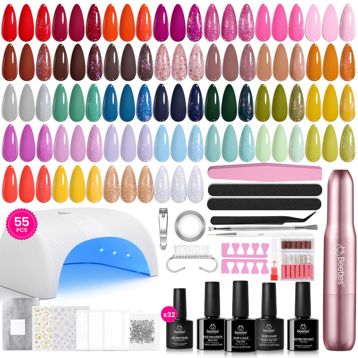 Beetles kit vernis gel avec lampe UV-LED, prêt pour manucure à domicile.