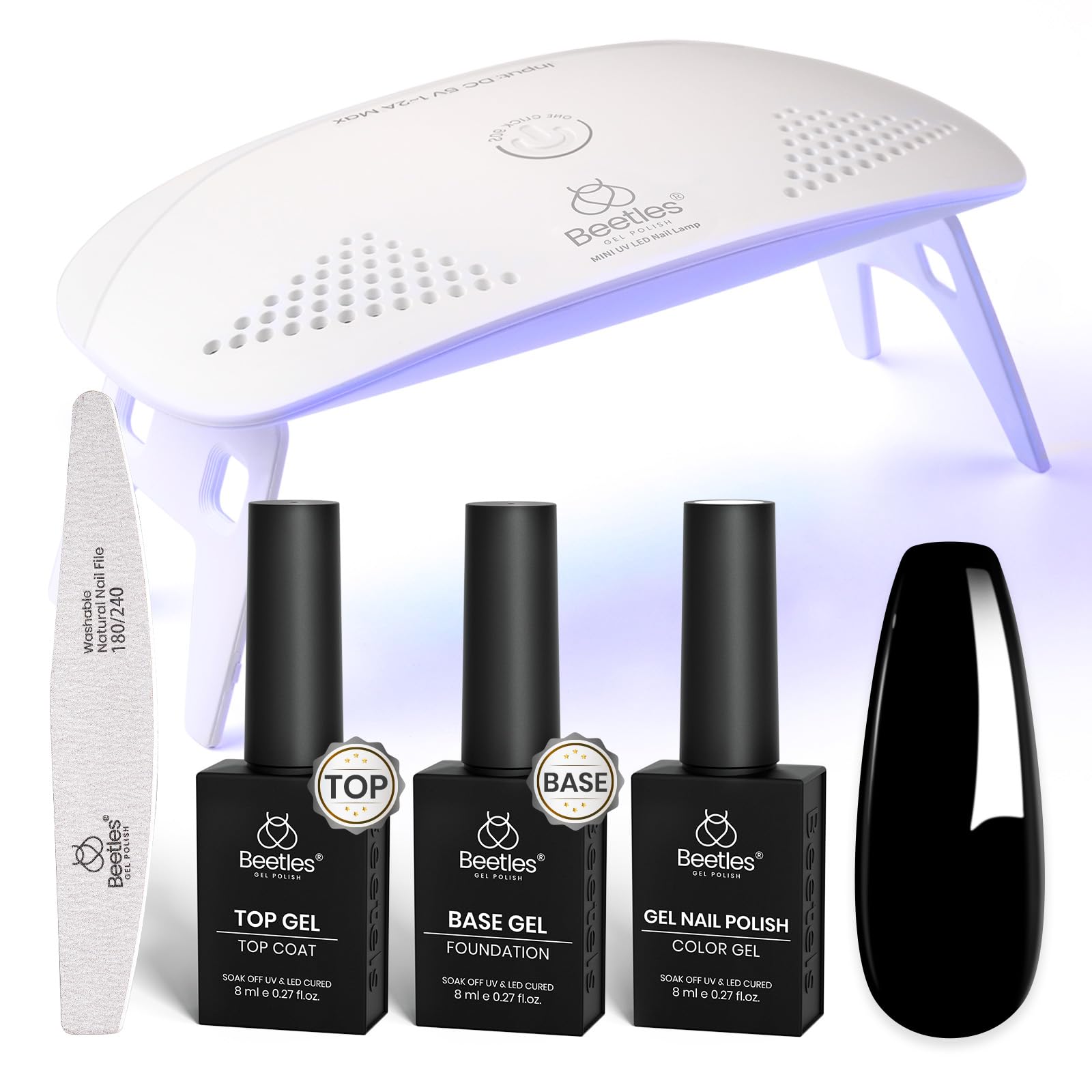 Beetles Kit Vernis Gel Noir avec lampe UV-LED pour une manucure élégante à domicile