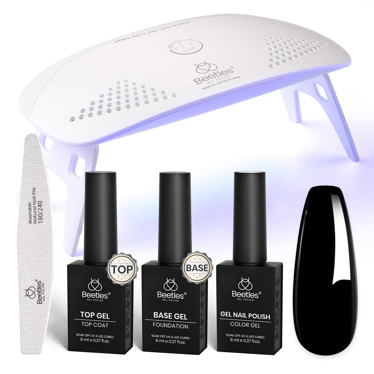 Beetles Kit Vernis Gel Noir avec lampe UV-LED pour une manucure élégante à domicile