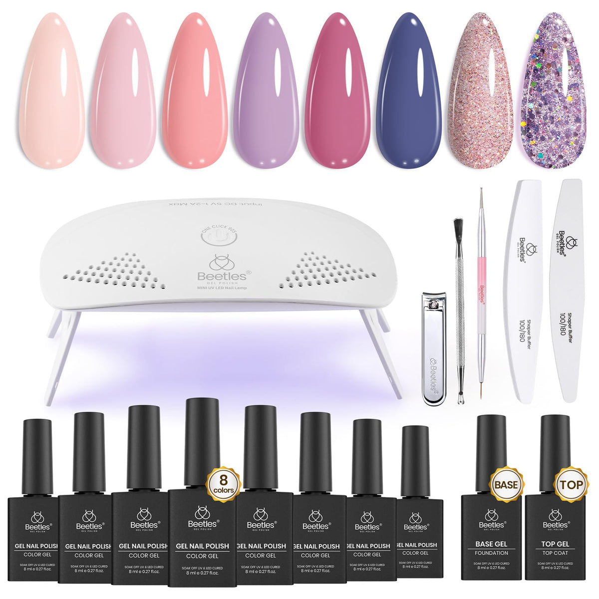 Beetles Gel Polish Kit avec lampe UV, idéal pour le fait maison.
