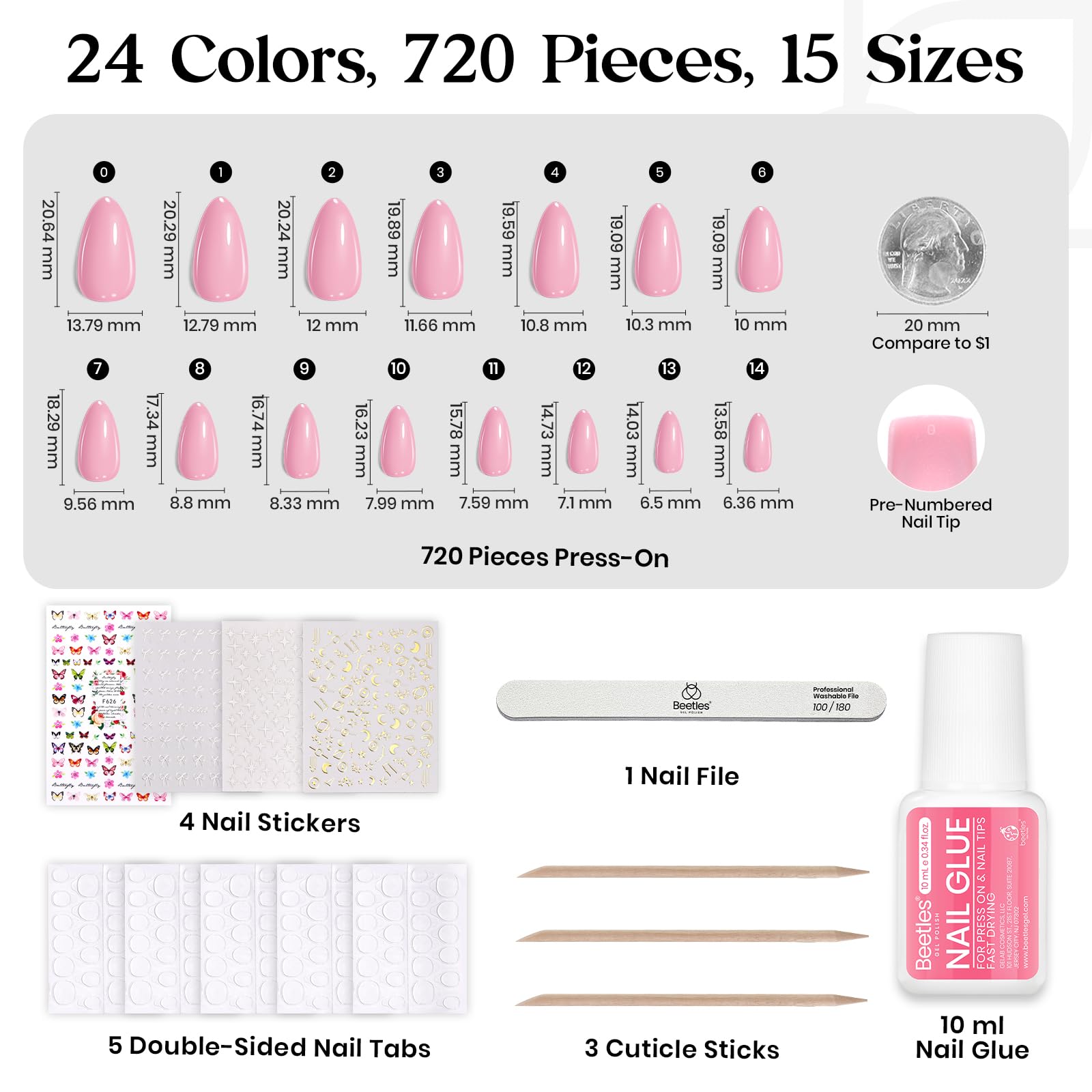 Beetles languettes adhésives ongles – 120 pièces sans UV