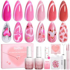 Vernis Beetles Love Signal Rose Cat Eye dans coffret romantique prêt pour la Saint-Valentin.