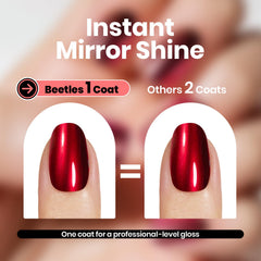 Manucure Beetles chrome rouge: éclat miroir pour ongles remarquables.