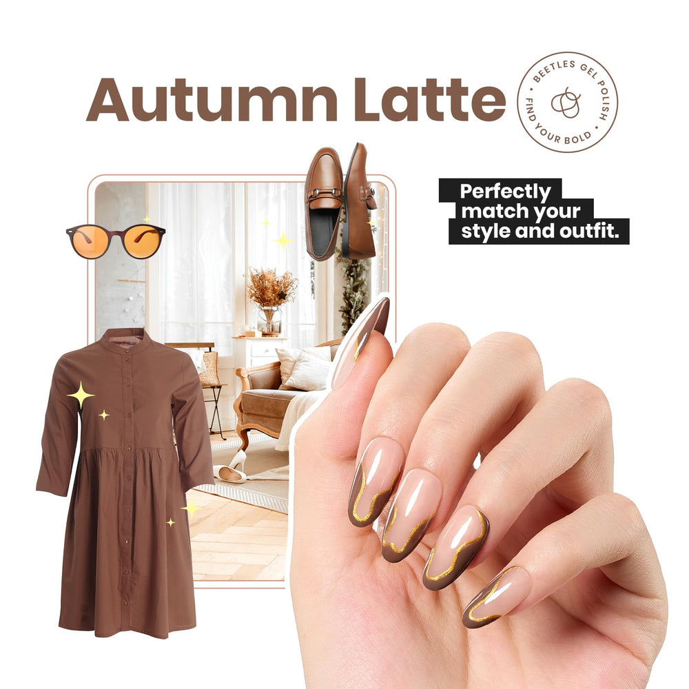 Beetles Mocha Mousse sur ongles neutres brun, look élégant et discret