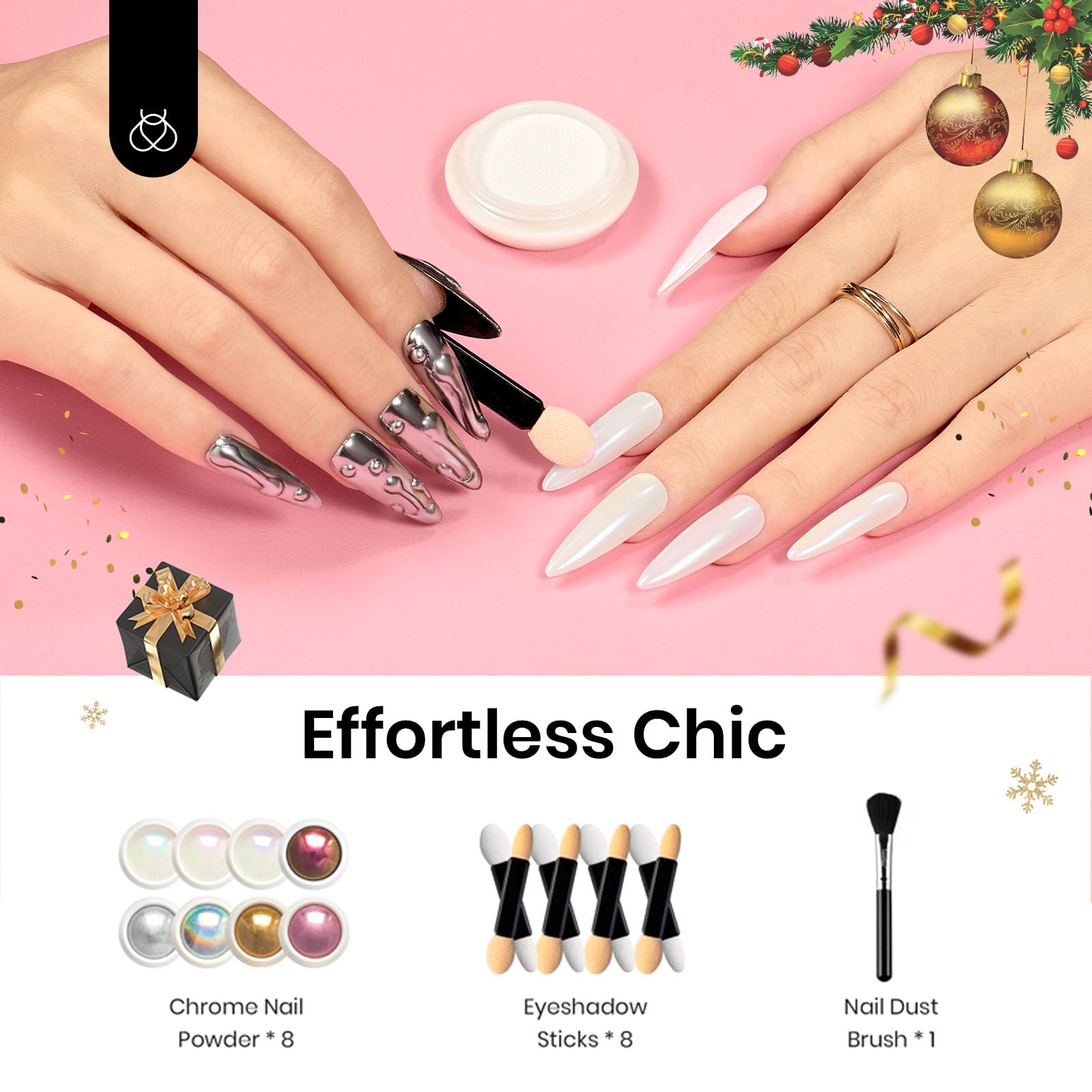 Beetles Nail Powder Chrome argent: fini métallique brillant et durable.