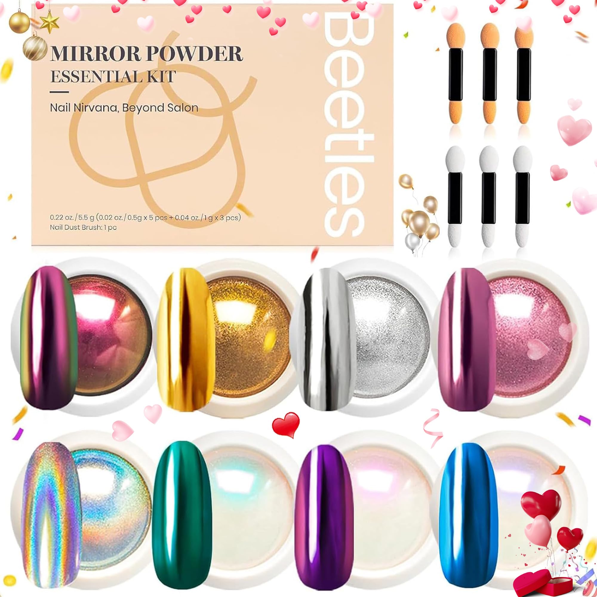 Beetles Nail Powder Chrome doré: effet miroir chic pour ongles.
