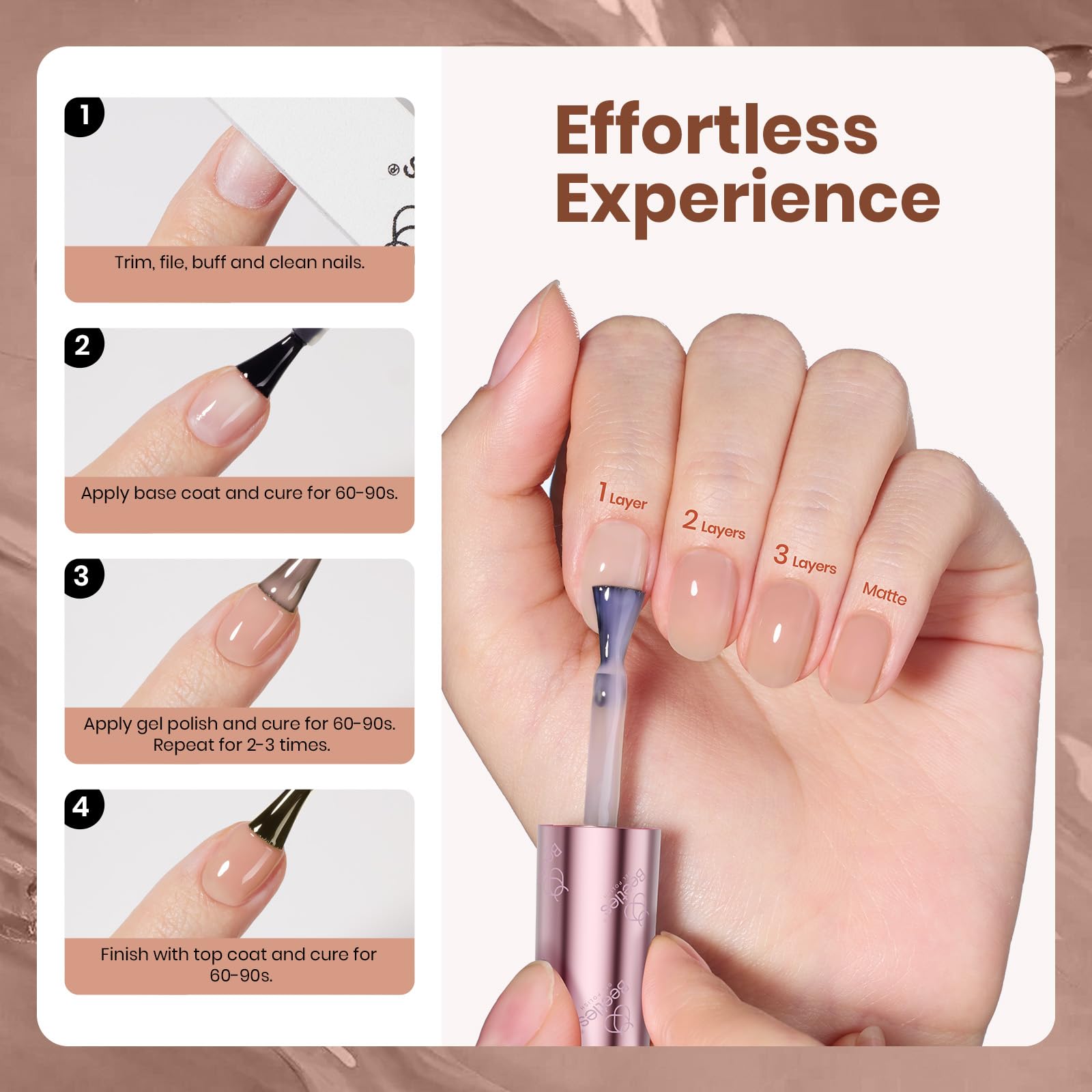 Beetles Nude Brown Gel – usage quotidien pratique dans une trousse beauté.