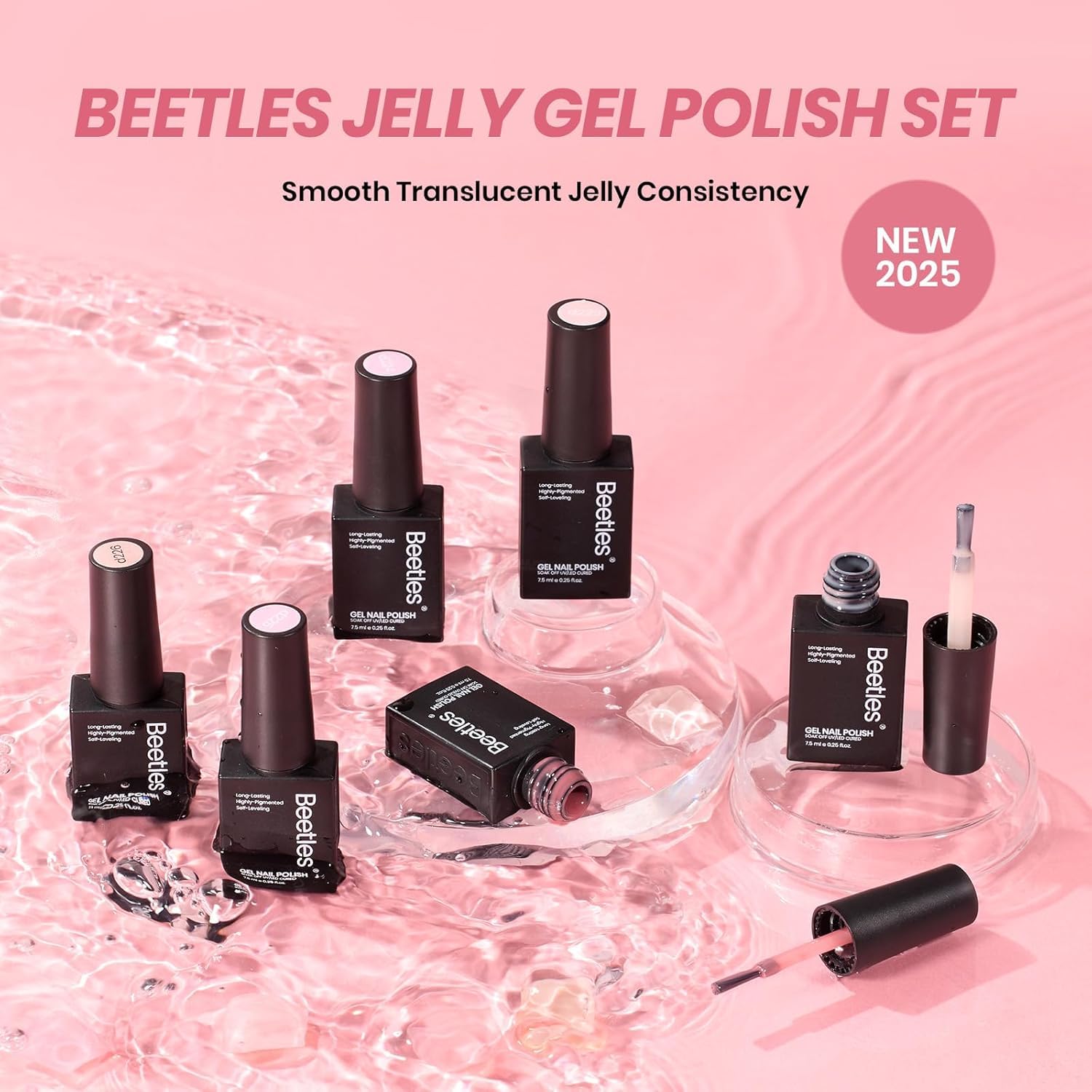 Beetles Gel Polish translucide rose brillant: finition lustrée et durable.