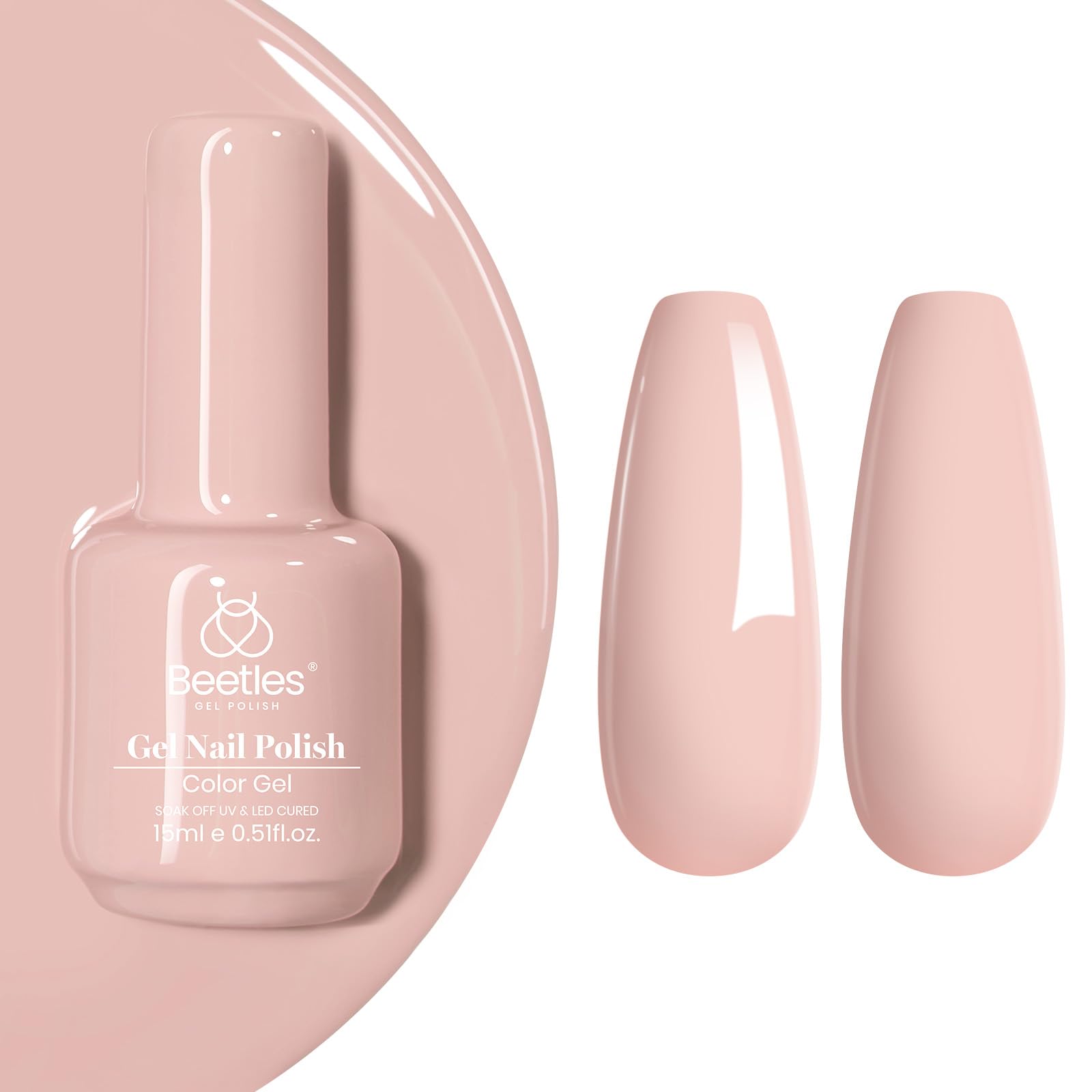 Beetles Nude Gel: bouteille rose clair, tenue durable pour vos ongles.