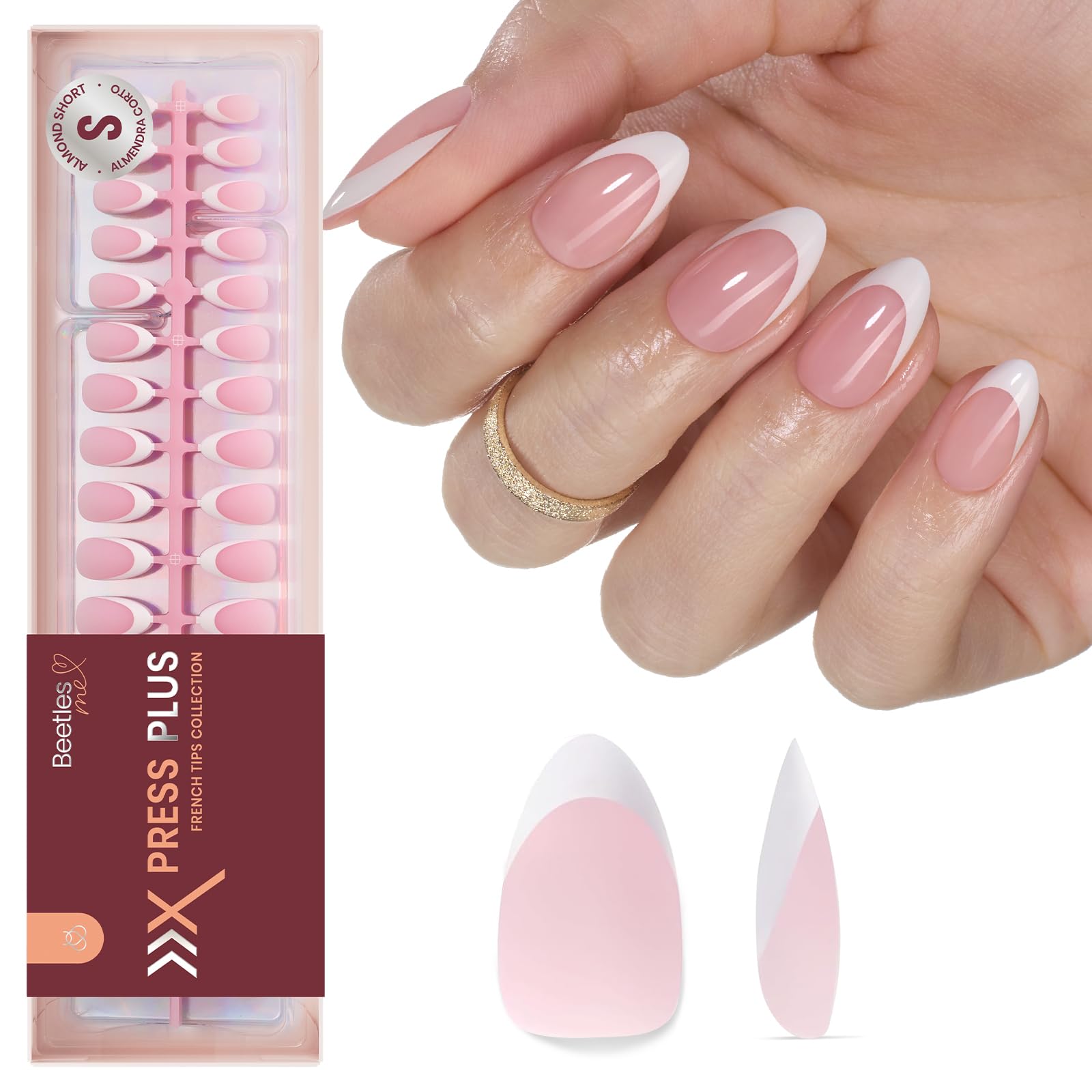 Beetles: ensemble d’ongles artificiels roses prêts à poser pour une manucure rapide.