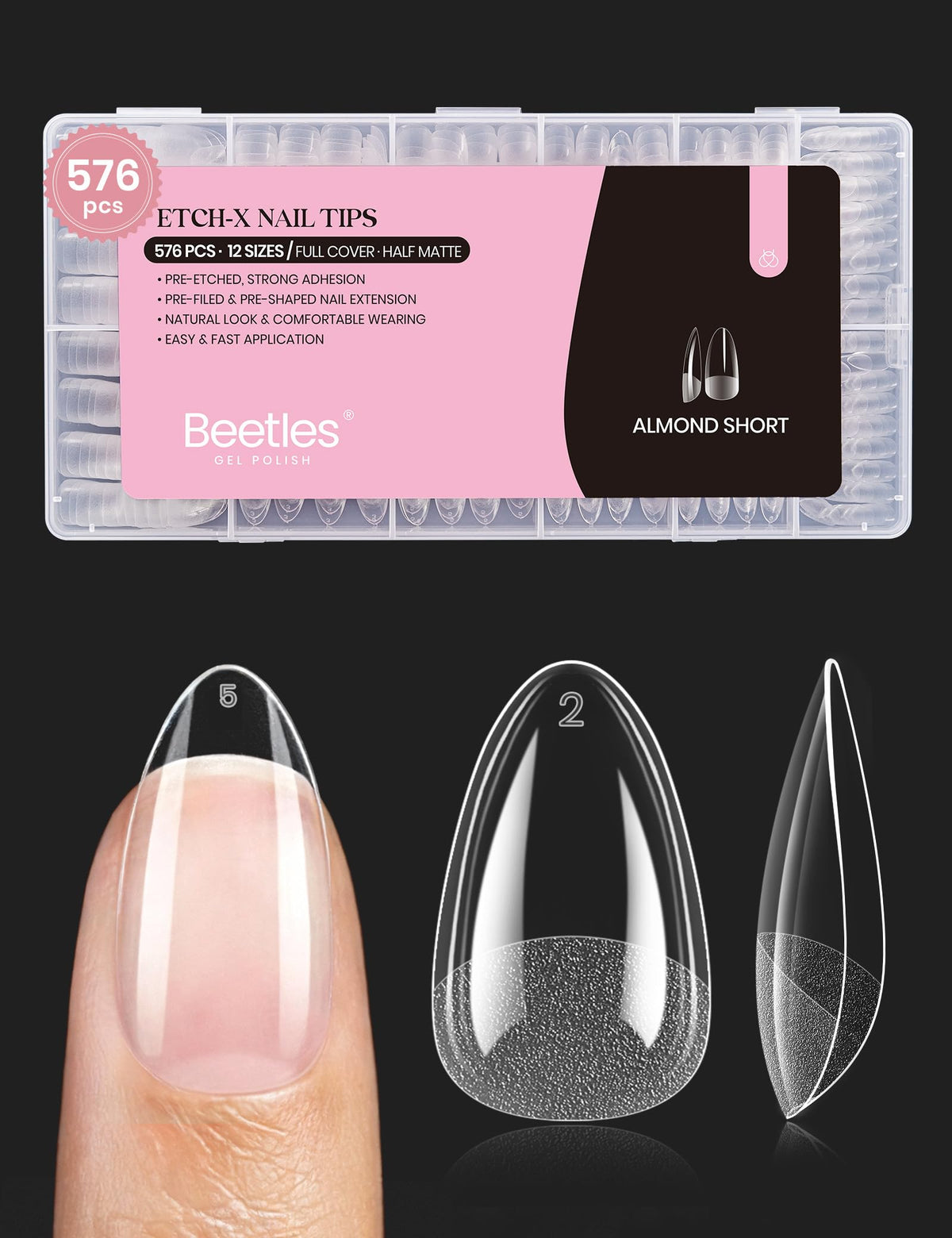 Beetles Gel Ongles: pointes almond préformées, faciles à poser