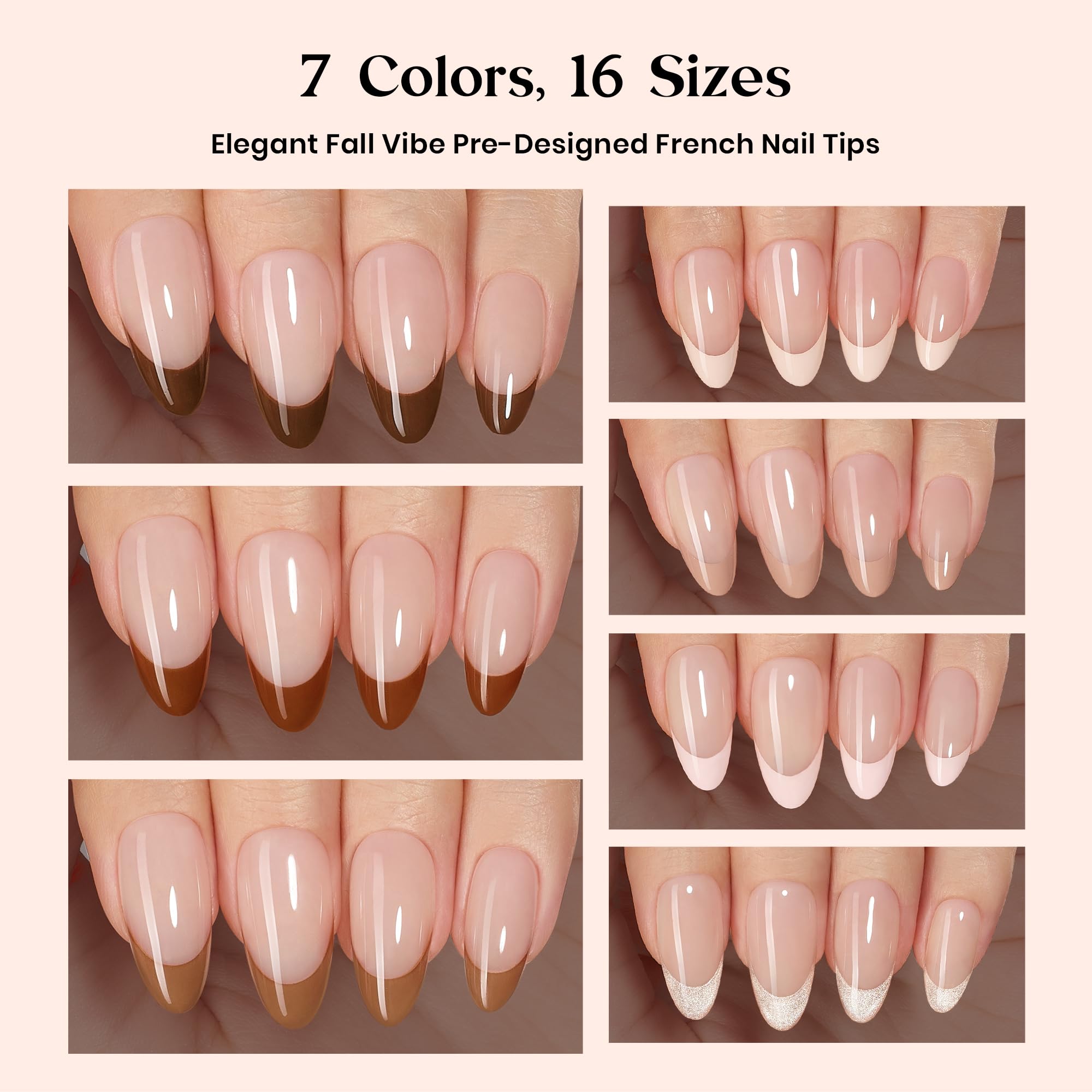 Beetles Ongles imitation amande moyen 16 tailles: ajustement précis.