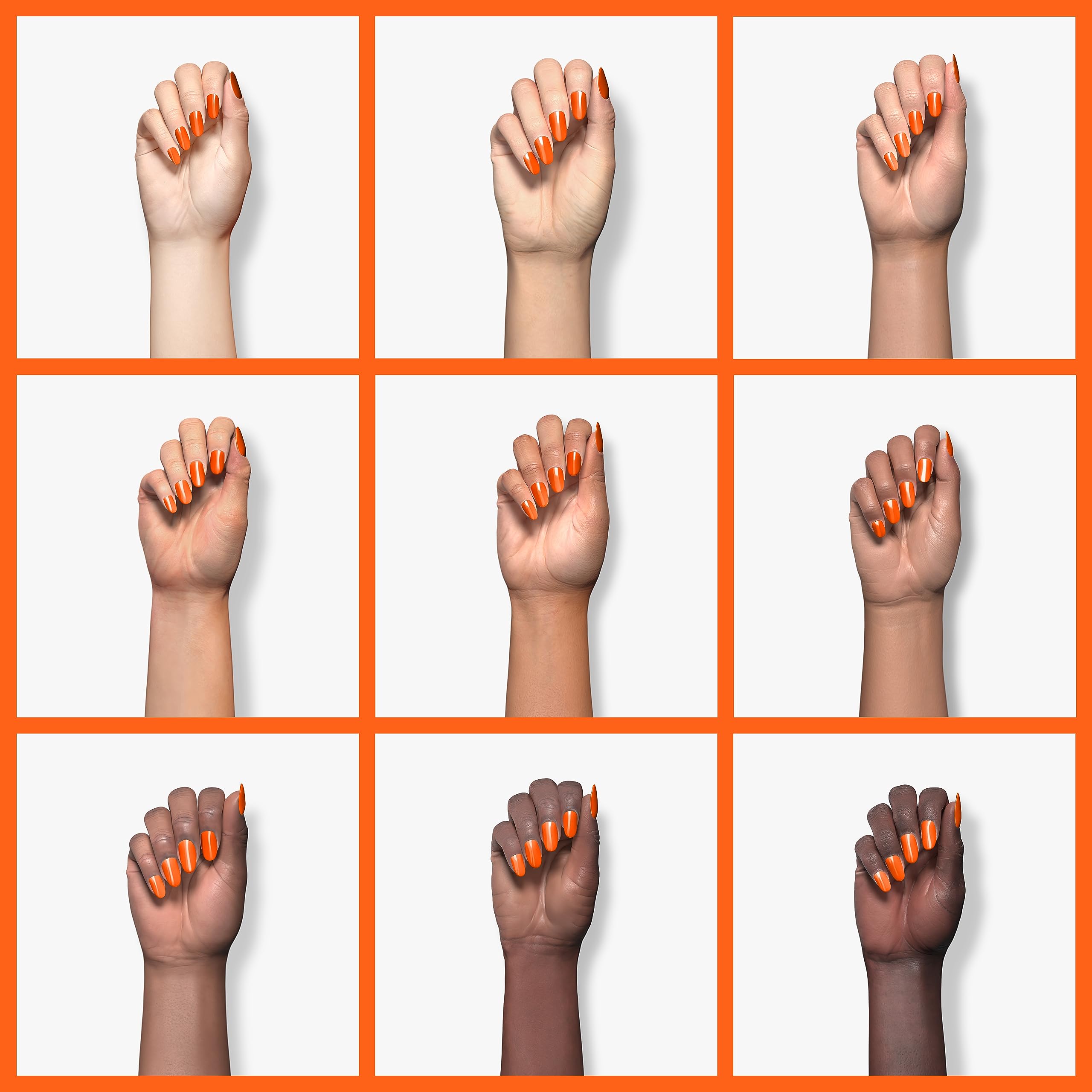 Finition brillante du Beetles Gel Polish Orange Néon sur les ongles.