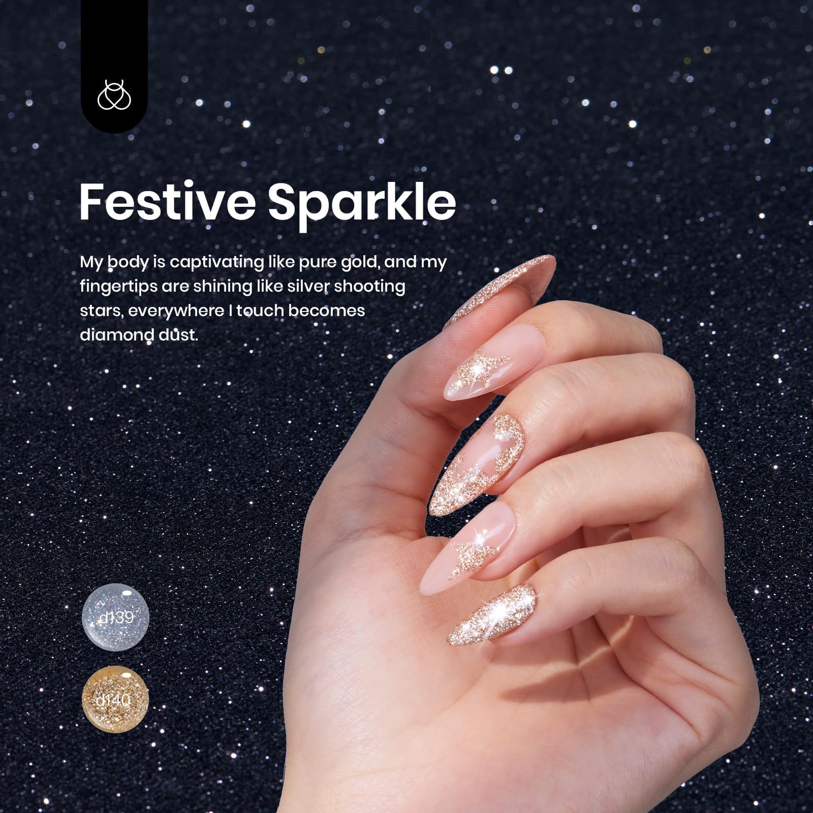 Beetles Paillettes argent-or, reflets lumineux pour accents élégants sur les ongles.