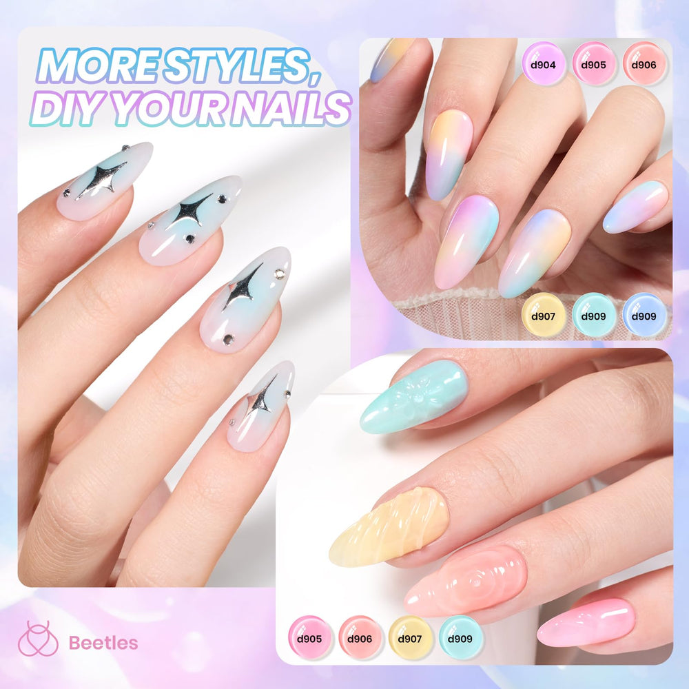 Beetles Pastel Jelly Gel couleurs: 6 teintes lumineuses à superposer.