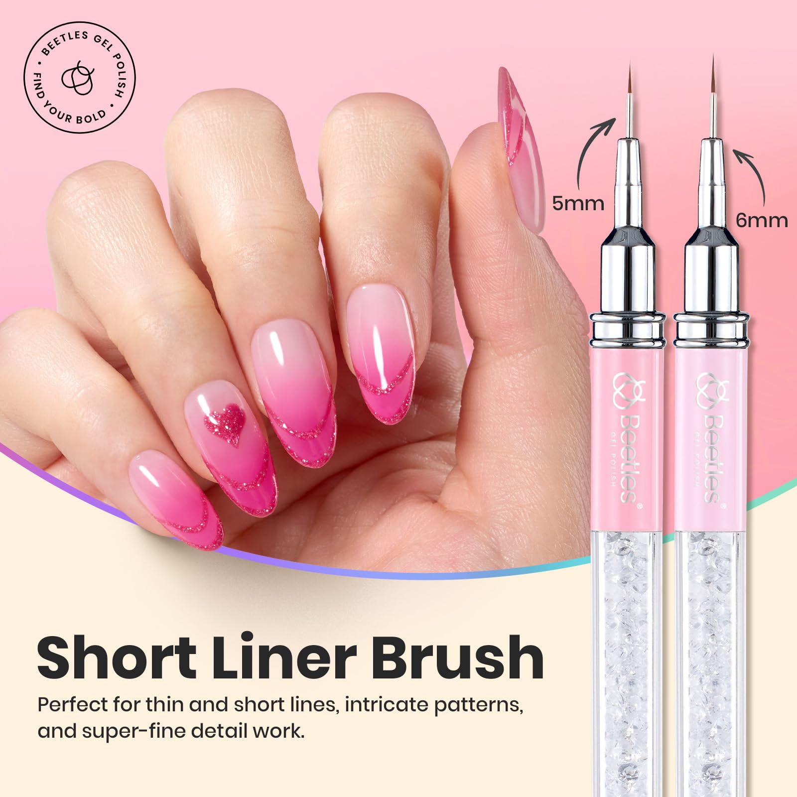 Beetles Gel Polish pinceau liner 11 mm pour contours fluides et motifs délicats.