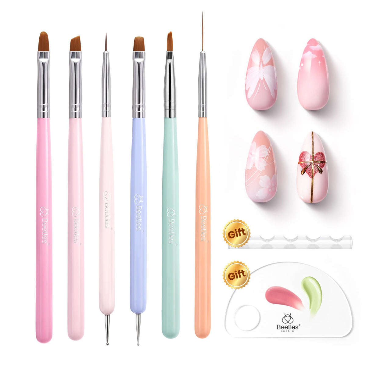 Beetles pinceaux art ongles 6pcs: kit polyvalent pour dessins et dégradés