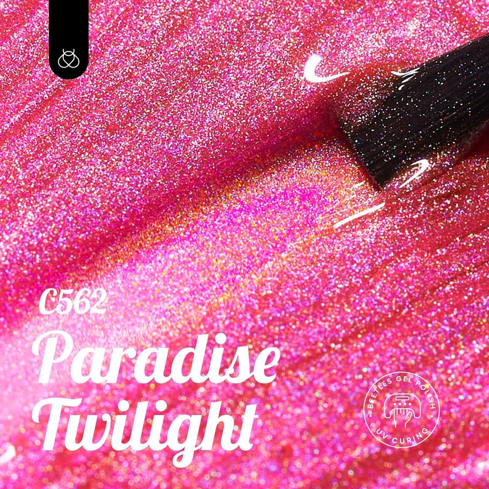 Beetles Pink Glitter Gel Polish, effet œil-de-chat holographique, style unique.