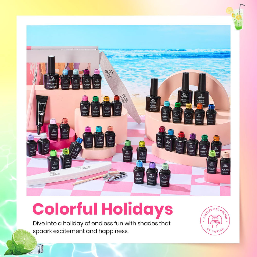 Beetles vernis-gel couleurs Printemps-paillettes: accents éclatants et tenue fidèle.