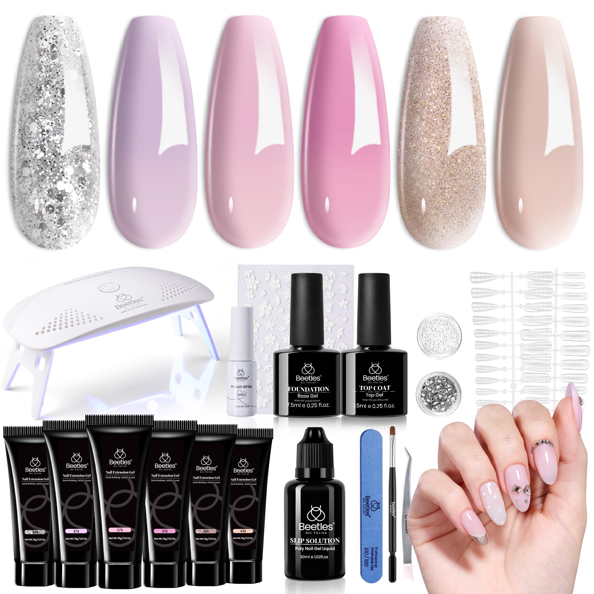 Beetles poly extension gel kit 6 couleurs pour ongles durables