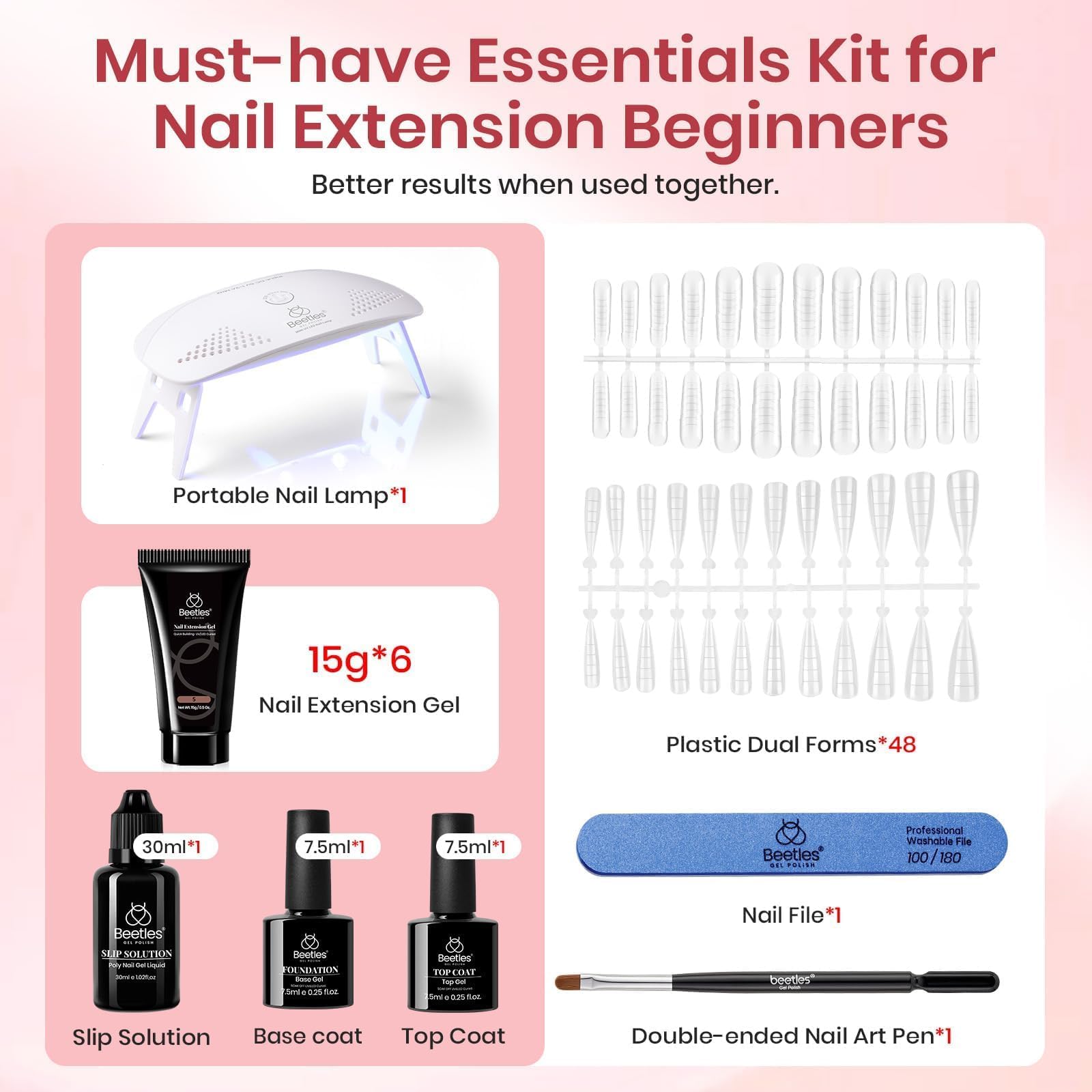 Beetles Poly Nail Gel Kit – base et top coat, finition durable