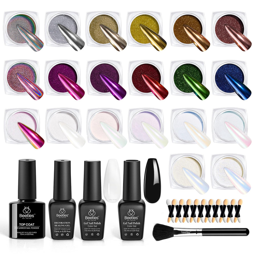 Beetles poudre chrome metallique: effet miroir éclatant sur les ongles.