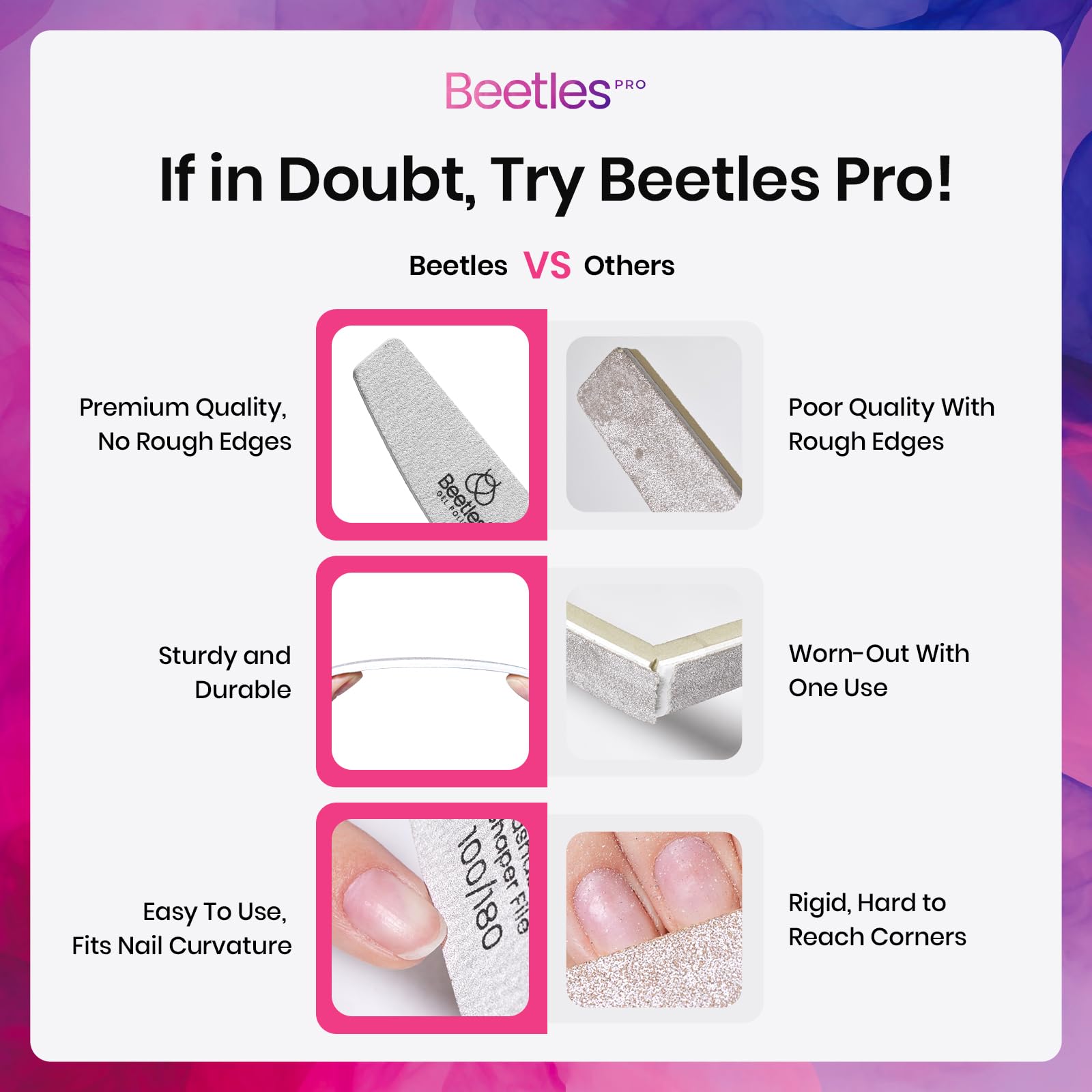 Beetles Pro forme losange ongles, arêtes nettes et droites.