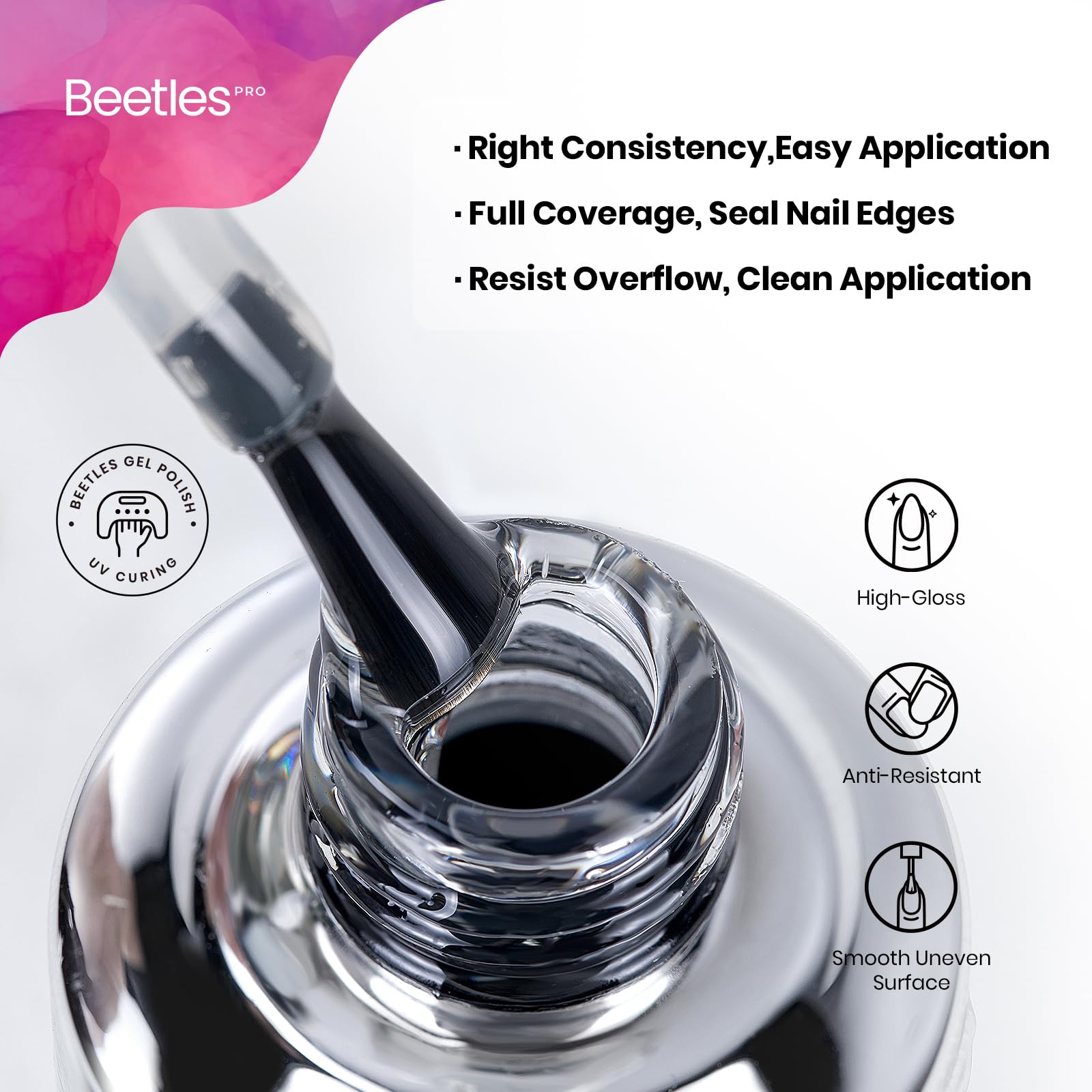 Beetles Pro Gel Top Coat – Application propre, sans débordement, meilleure adhérence.