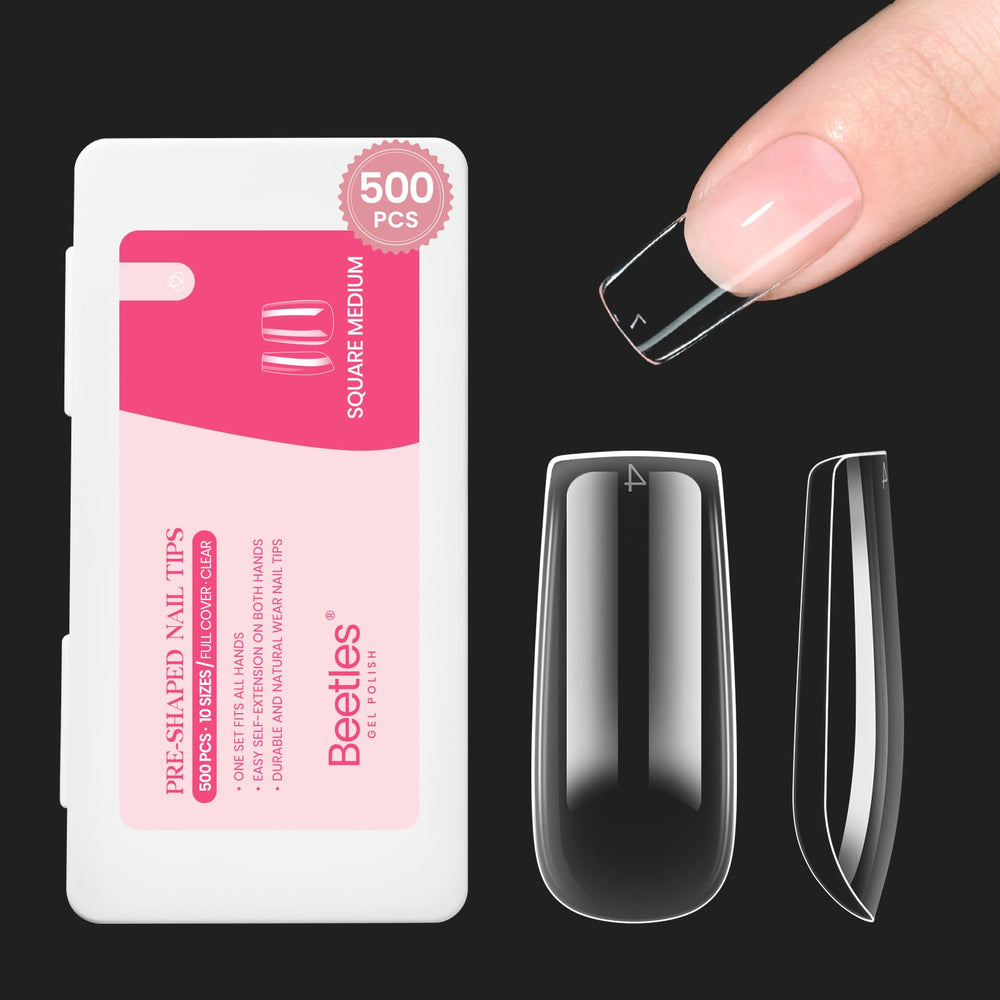 Beetles prothèses ongles carré moyen 500pcs prêt à poser pour une manucure naturelle