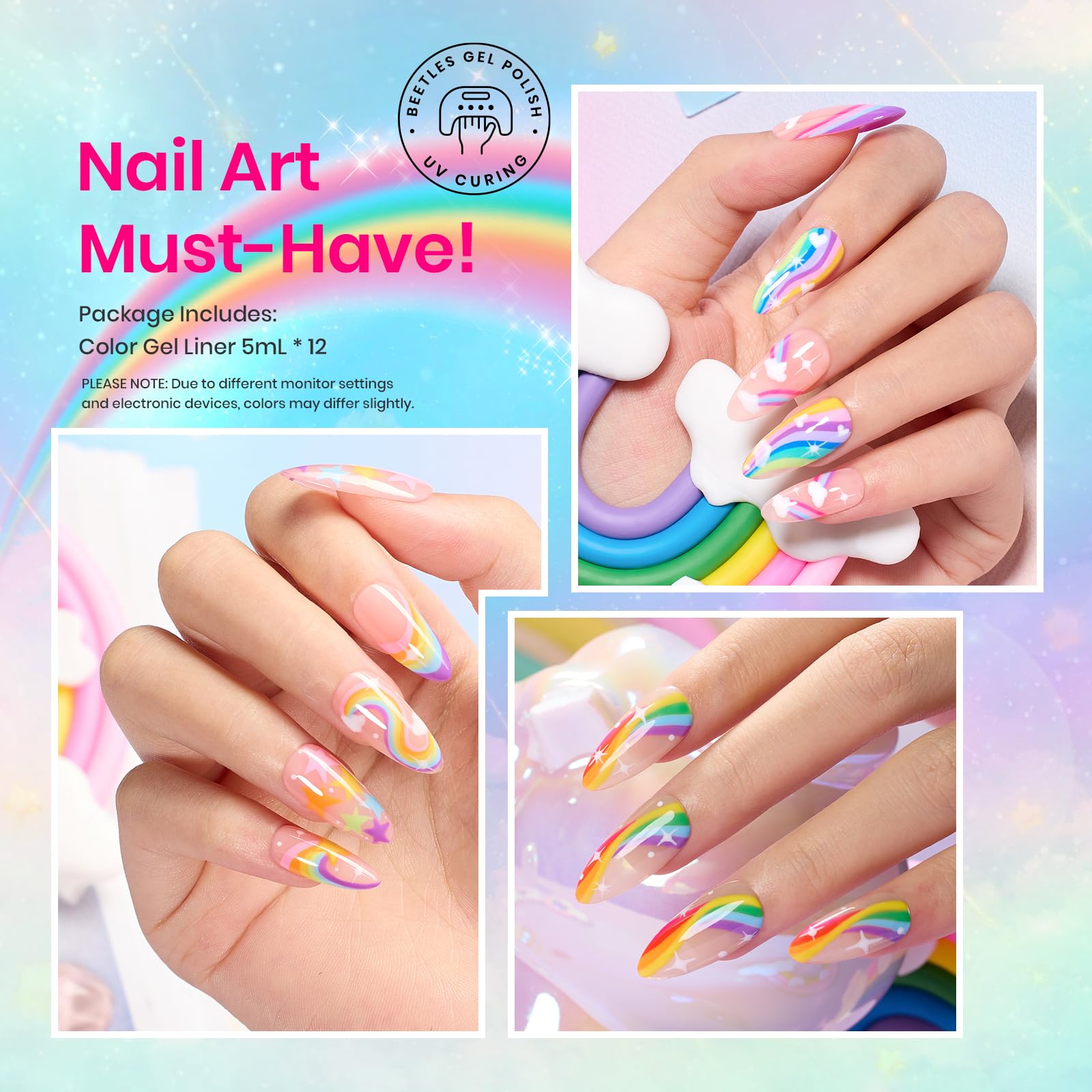 Beetles Rainbow Gel Liner Set French tip line adds modern manicure accents.