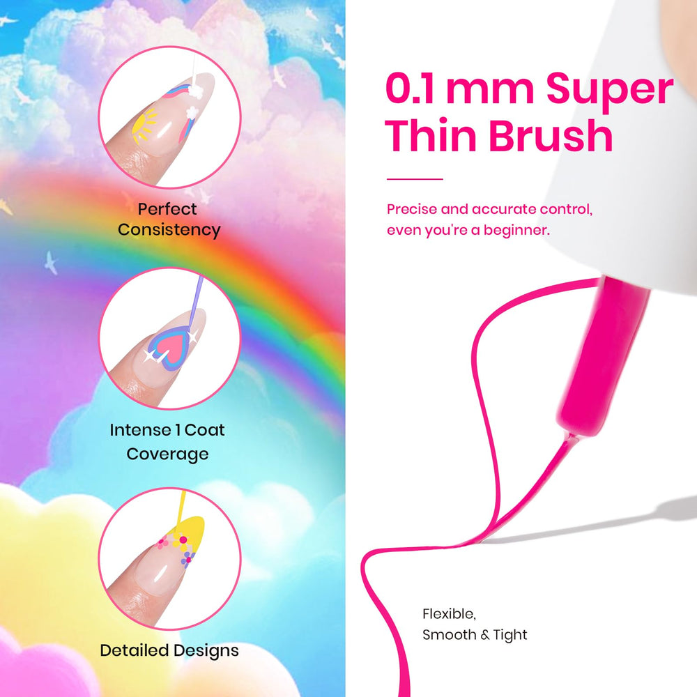 Beetles Rainbow Gel Liner Set is cured under LED/UV lamp for a durable finish.