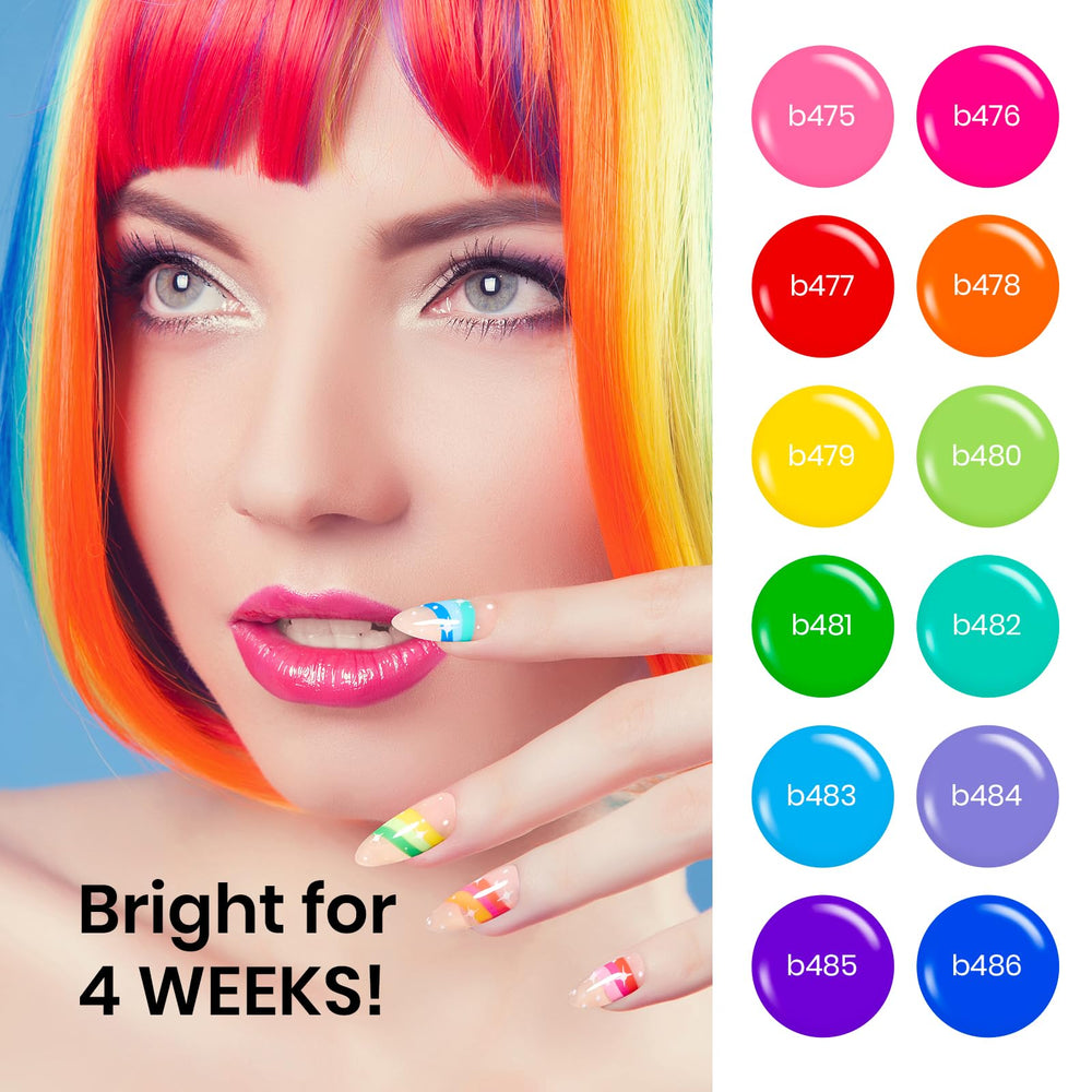 Beetles Rainbow Gel Liner Set creates crisp neon lines for creative nail art.